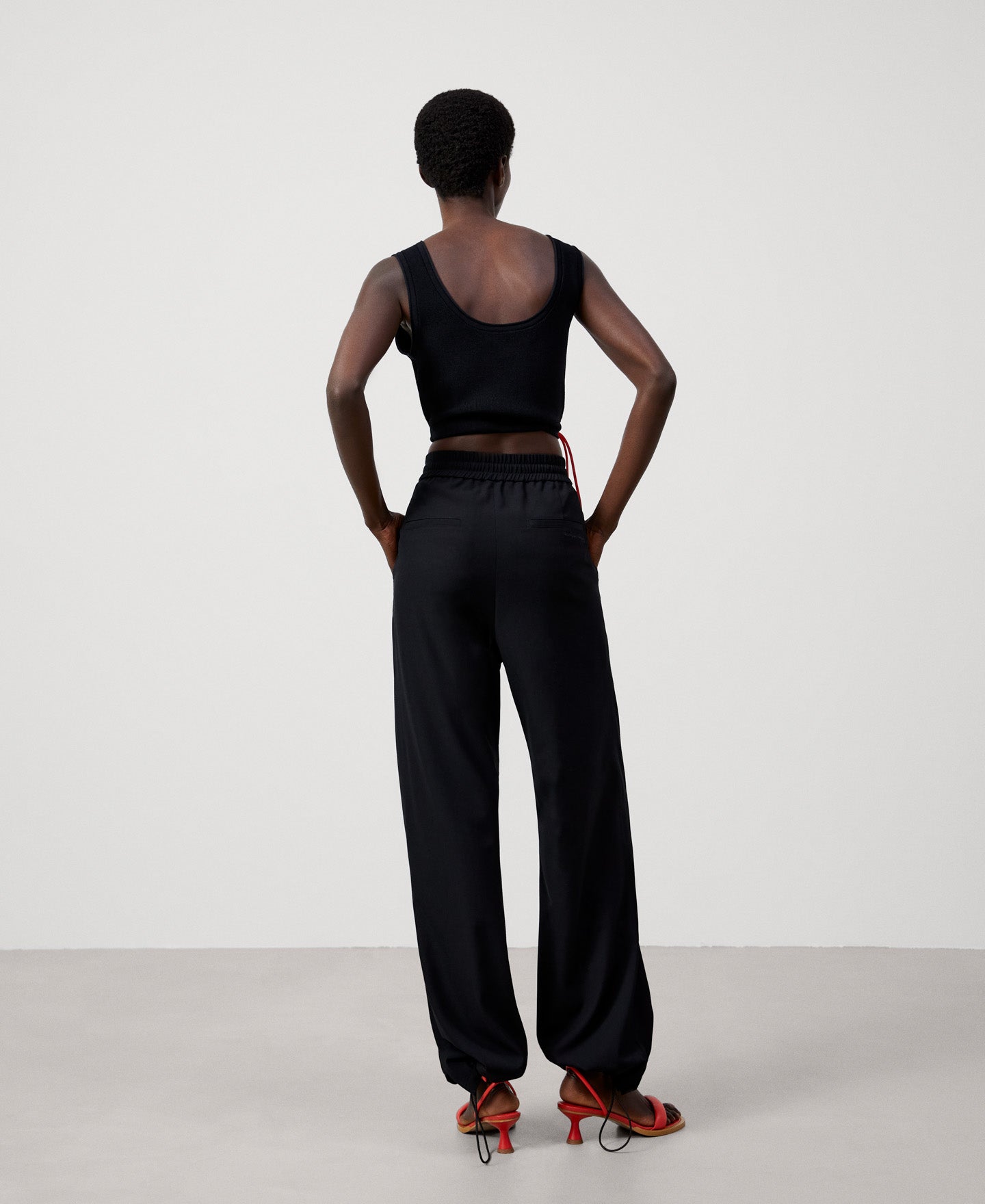 Women Trousers | Black Recycled Polyester Jogger Trousers by Spanish designer Adolfo Dominguez