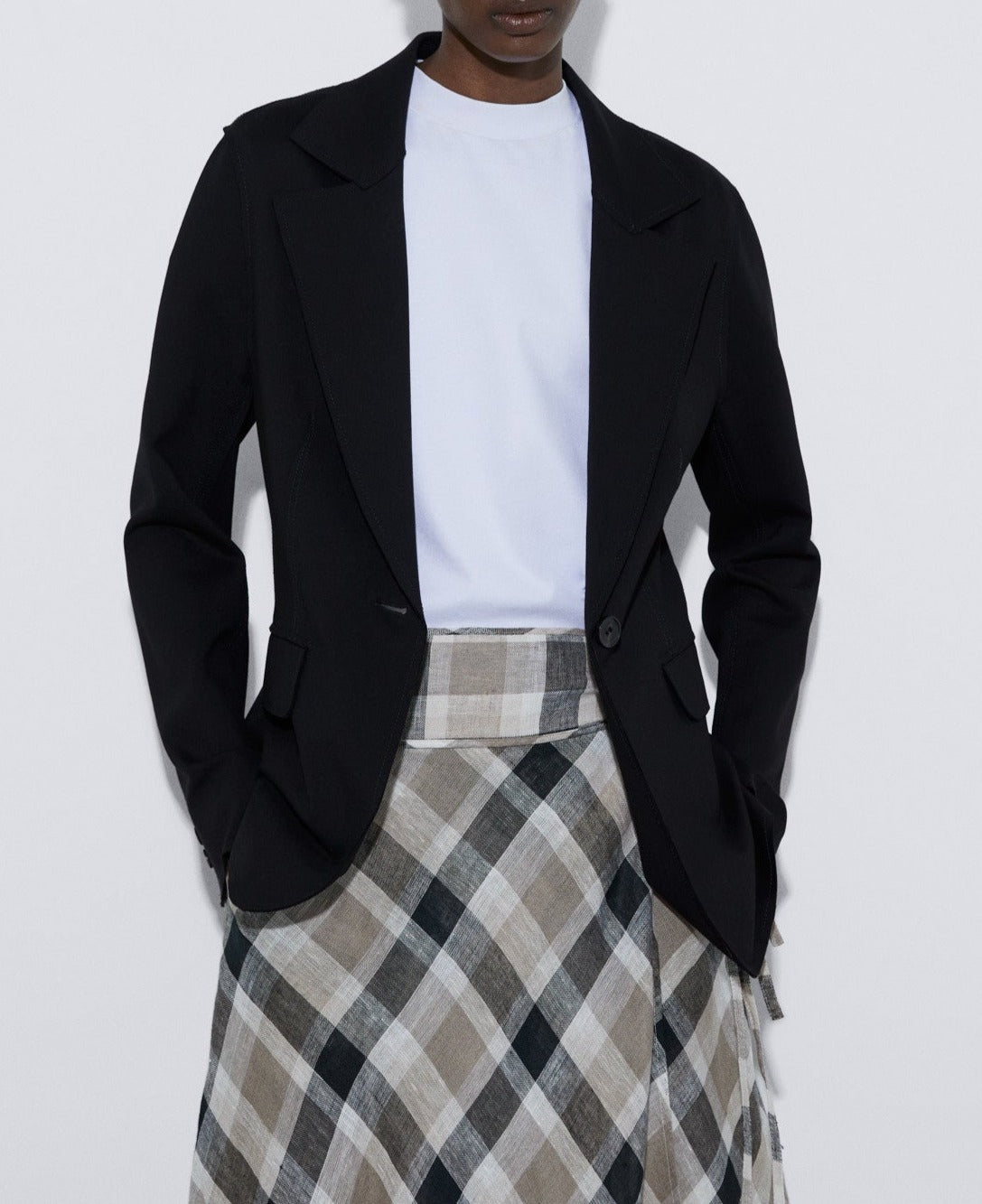 Women Structured Jacket | Black Responsible Viscose Knitted Blazer by Spanish designer Adolfo Dominguez