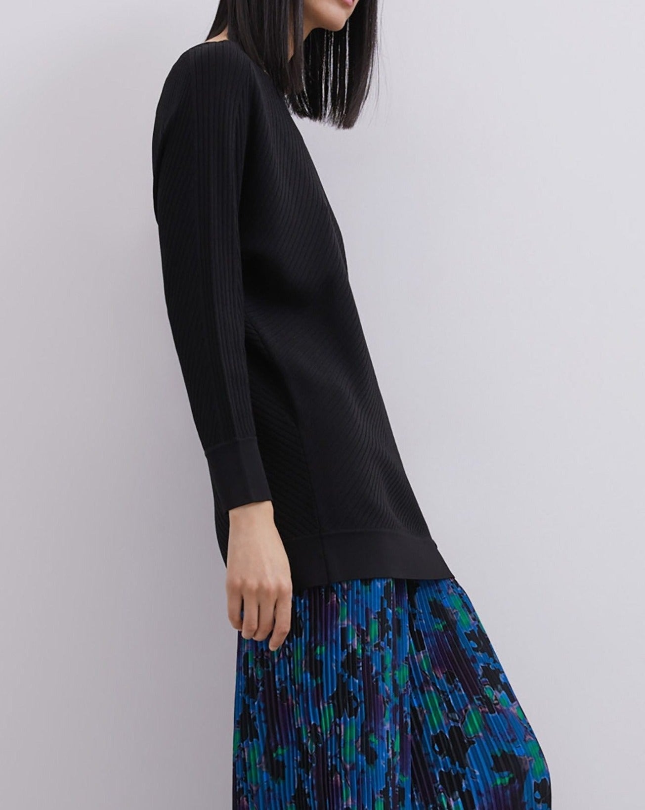Women Jersey | Black Ribbed Knit Sweater With Bat Sleeve by Spanish designer Adolfo Dominguez