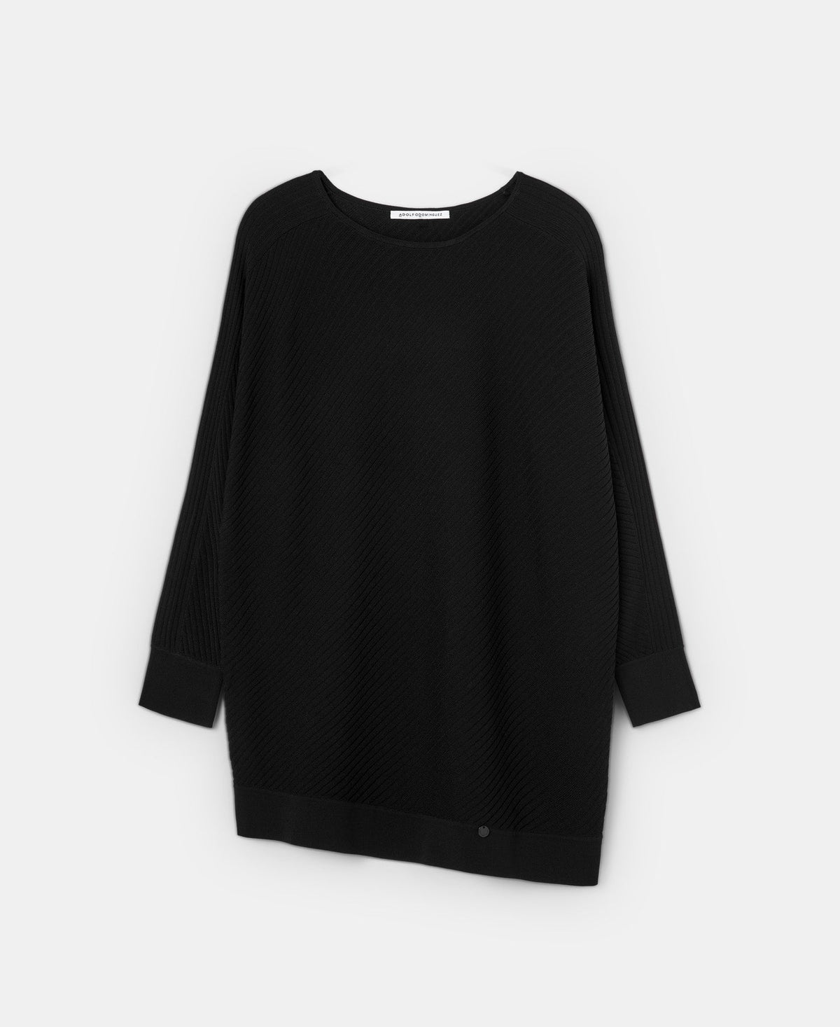 Women Jersey | Black Ribbed Knit Sweater With Bat Sleeve by Spanish designer Adolfo Dominguez