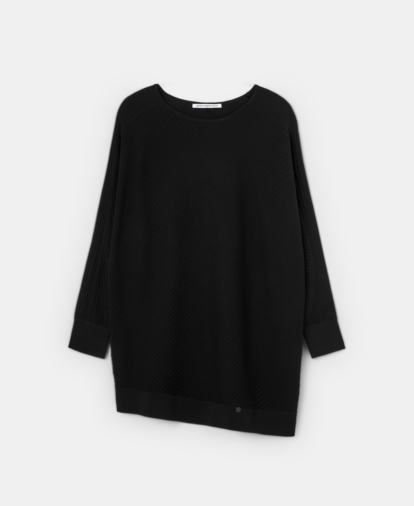 Women Jersey | Black Ribbed Knit Sweater With Bat Sleeve by Spanish designer Adolfo Dominguez