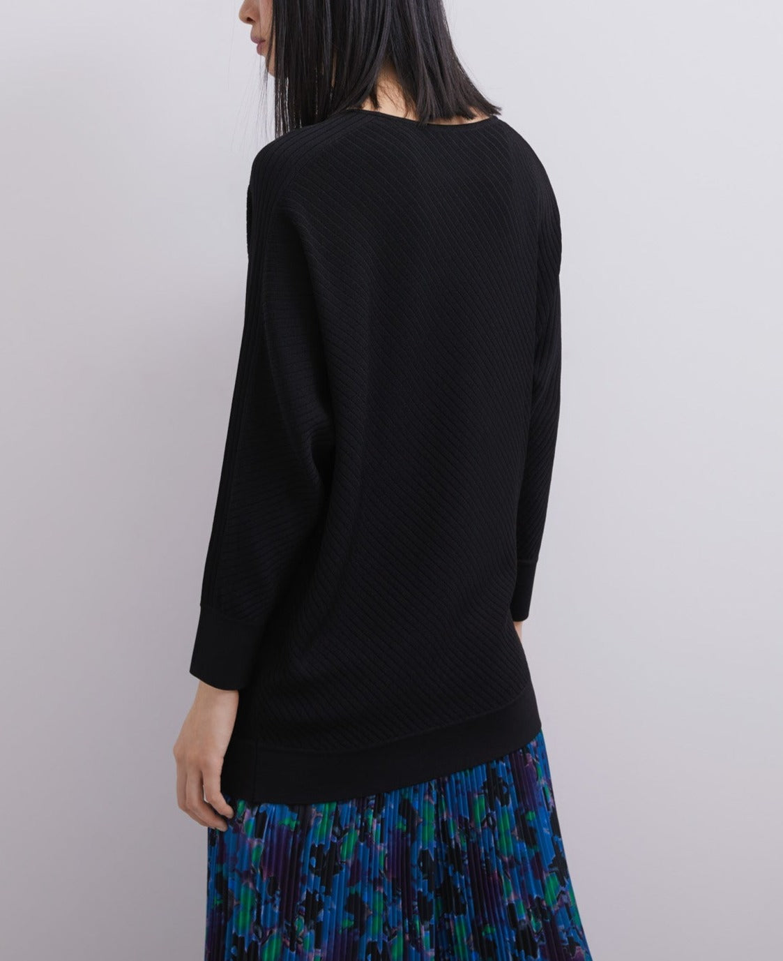 Women Jersey | Black Ribbed Knit Sweater With Bat Sleeve by Spanish designer Adolfo Dominguez