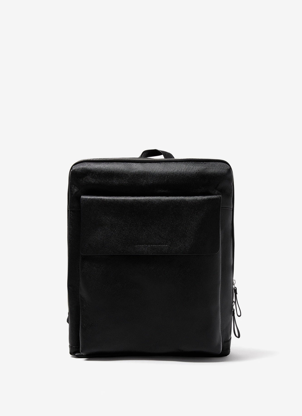 Men Leather Bag | Black Saffiano Leather Backpack by Spanish designer Adolfo Dominguez