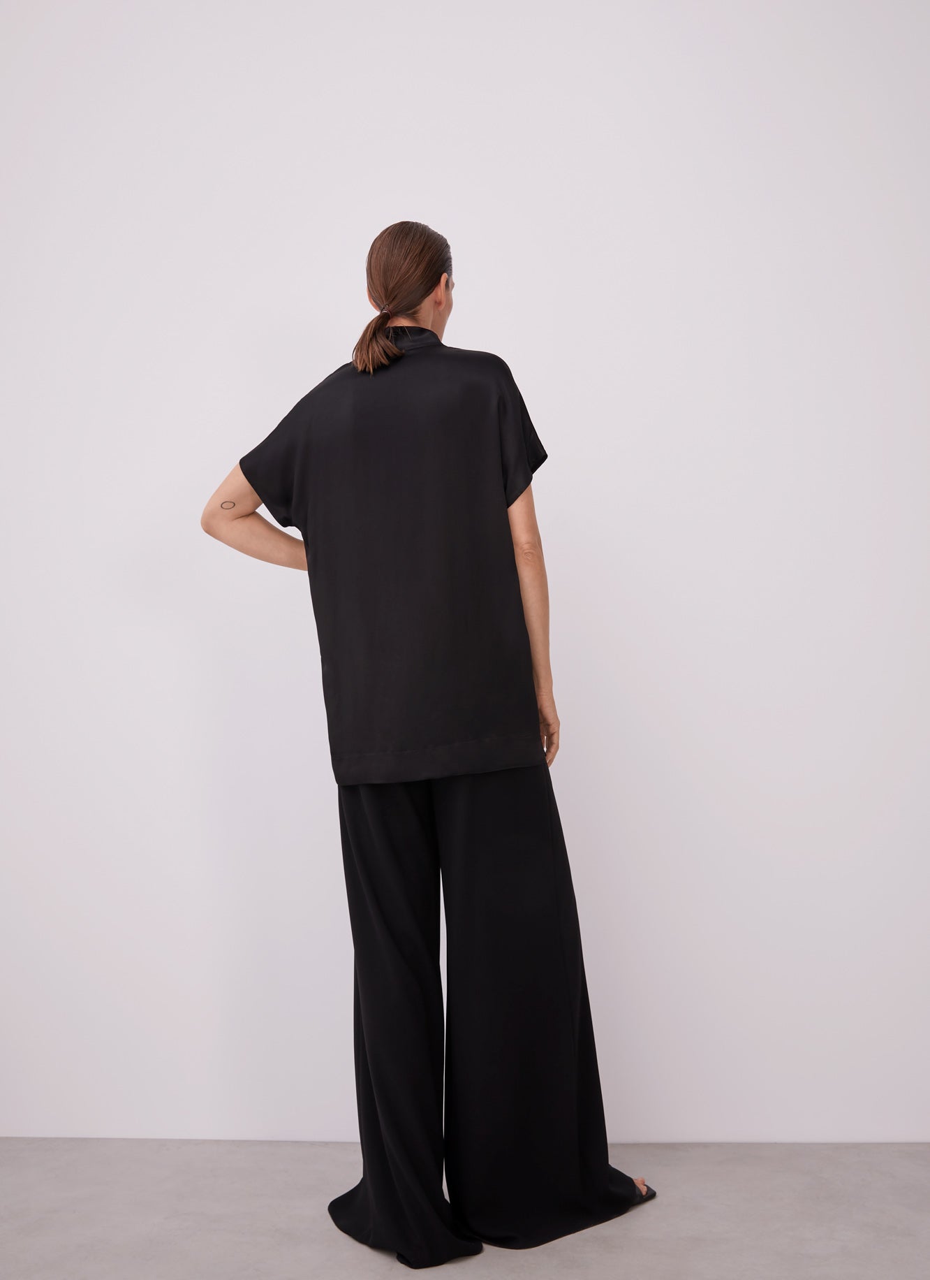 Women T-Shirt (Short Sleeve) | Black Satin Viscose T-Shirt by Spanish designer Adolfo Dominguez