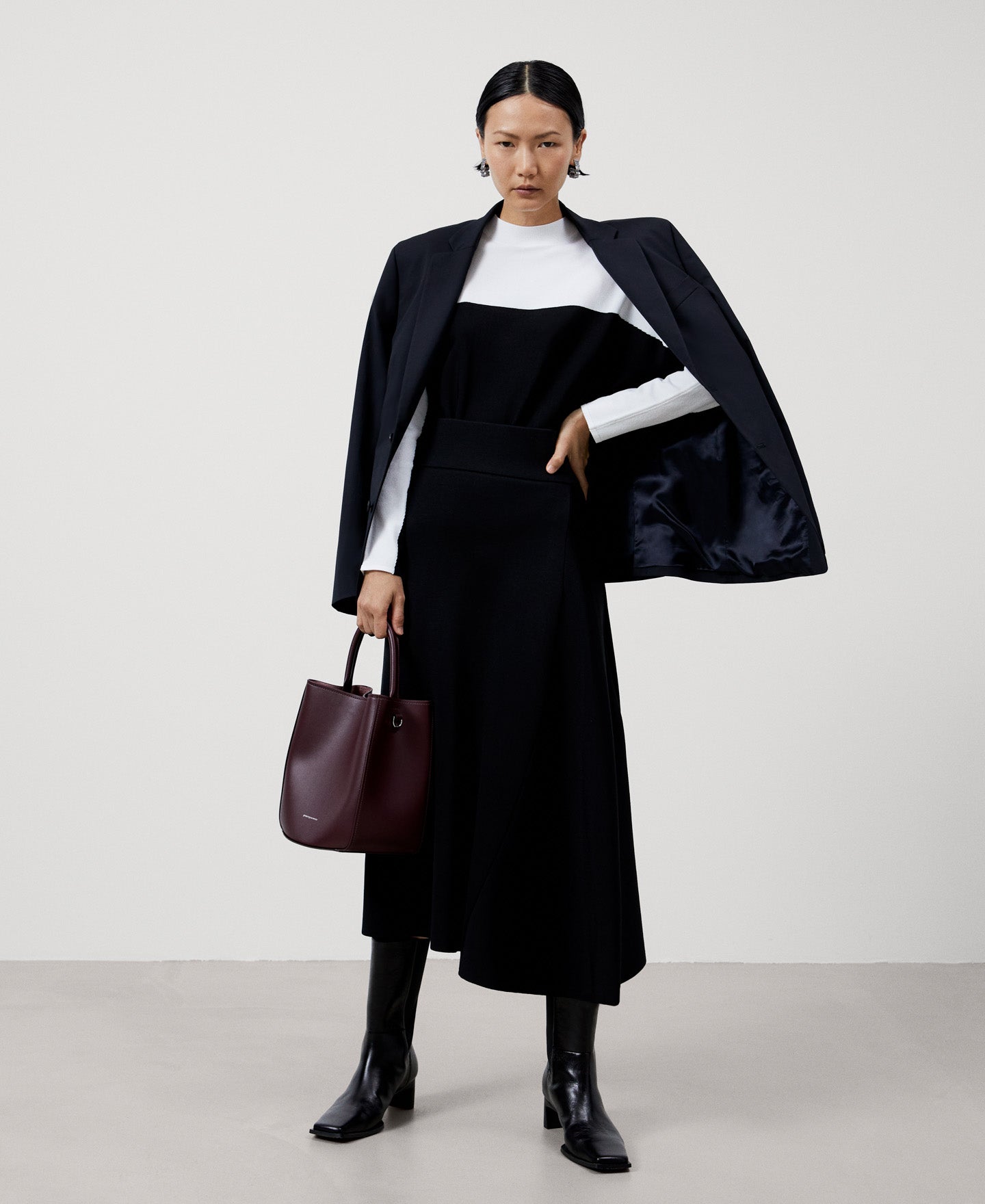Women Skirt | Black Side Godet Knit Skirt by Spanish designer Adolfo Dominguez