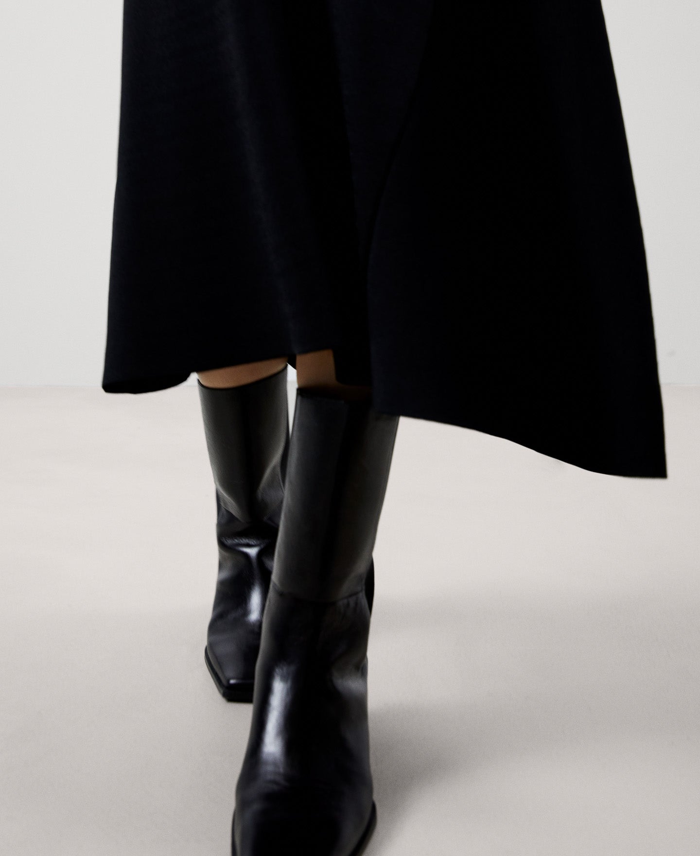Women Skirt | Black Side Godet Knit Skirt by Spanish designer Adolfo Dominguez