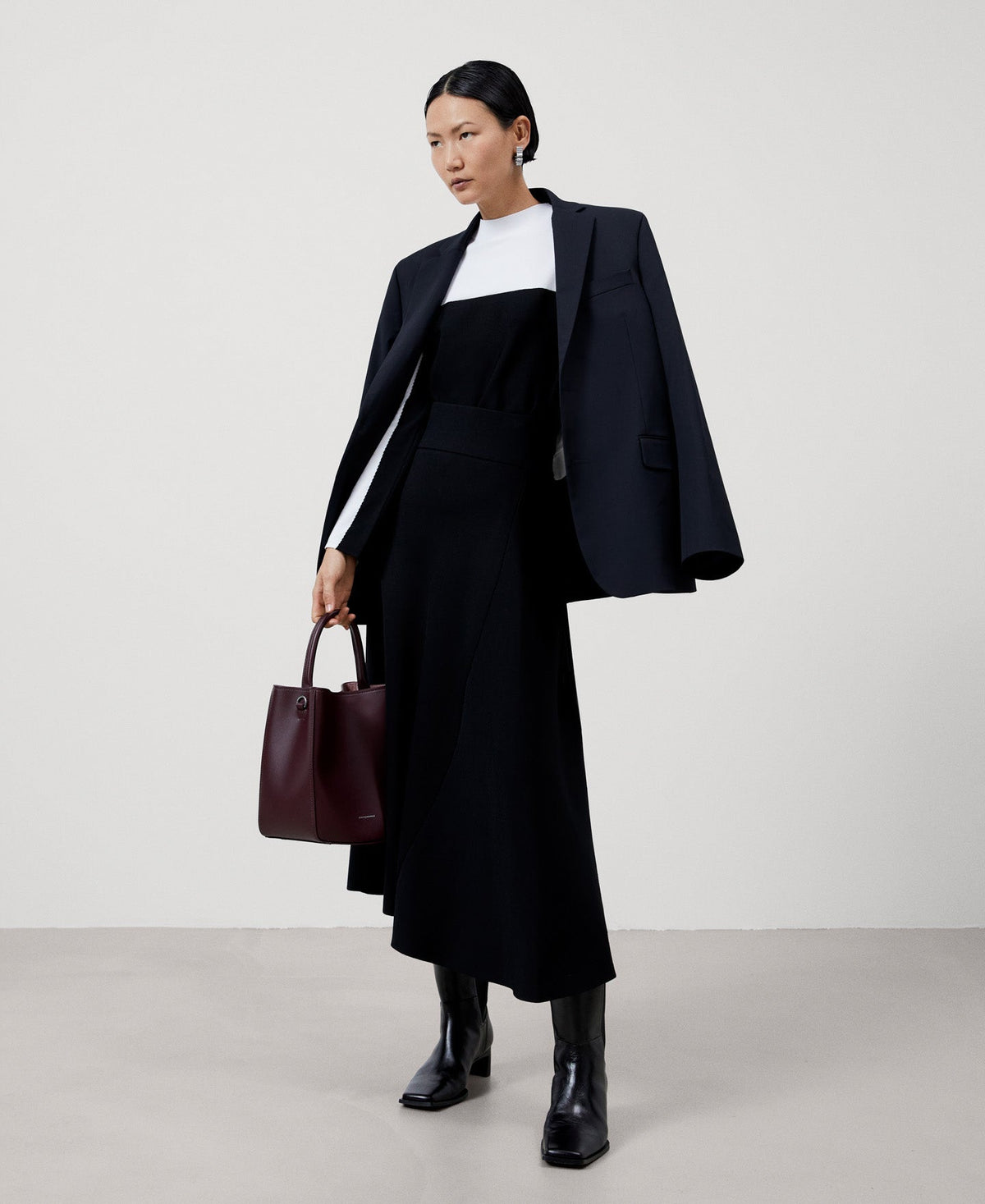 Women Skirt | Black Side Godet Knit Skirt by Spanish designer Adolfo Dominguez
