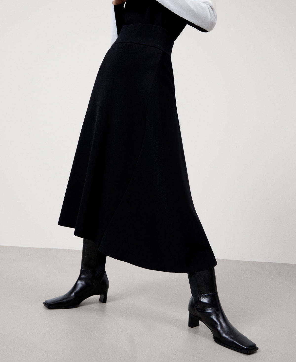 Women Skirt | Black Side Godet Knit Skirt by Spanish designer Adolfo Dominguez