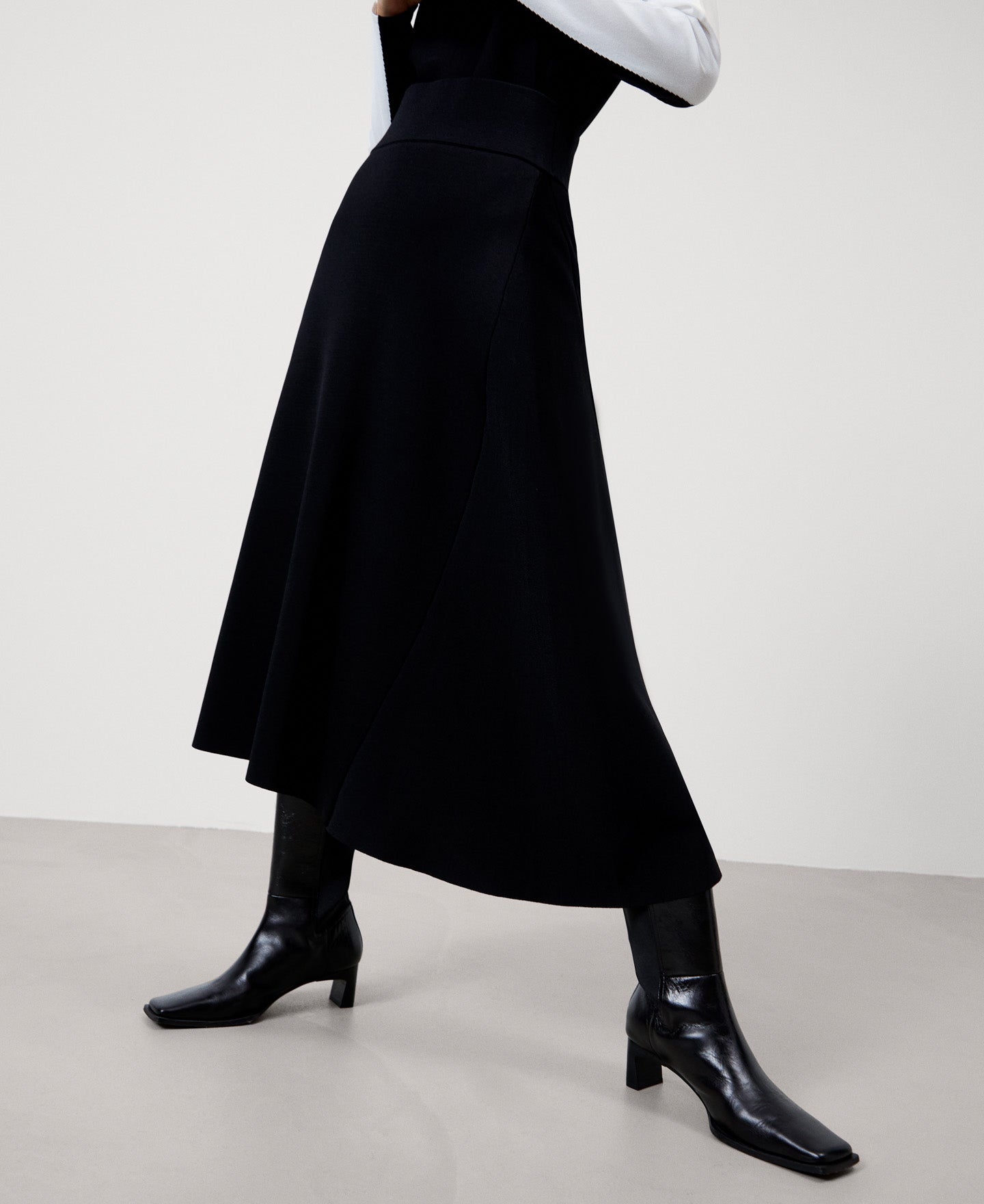 Women Skirt | Black Side Godet Knit Skirt by Spanish designer Adolfo Dominguez