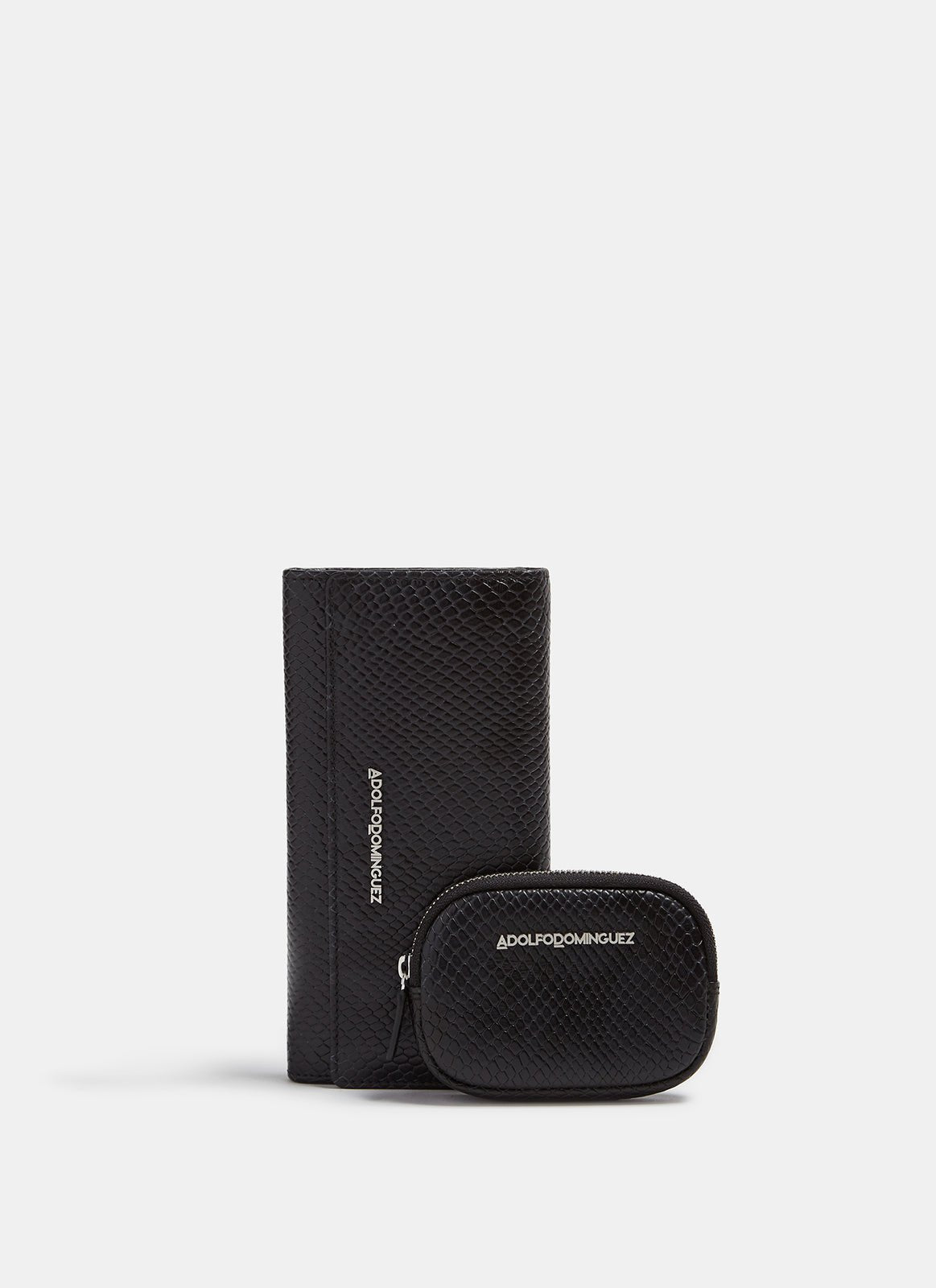 Women Wallet | Black Snake Embossed Leather Coin Purse by Spanish designer Adolfo Dominguez