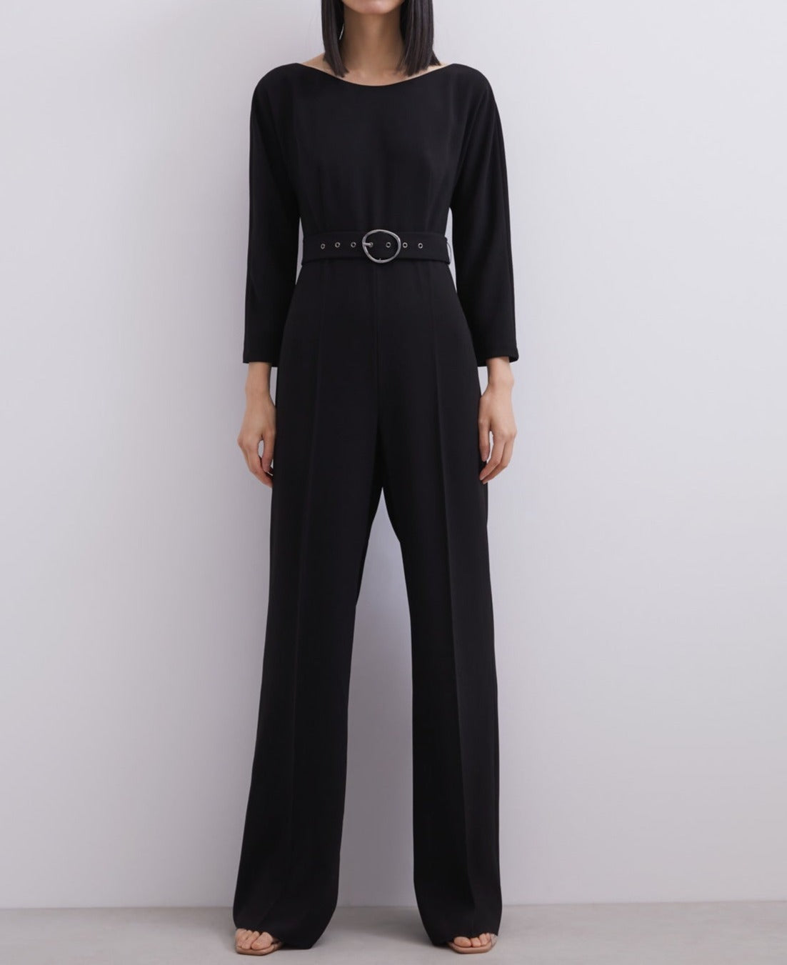 Women Jumpsuit | Black Straight Jumpsuit With Bateau Neckline by Spanish designer Adolfo Dominguez