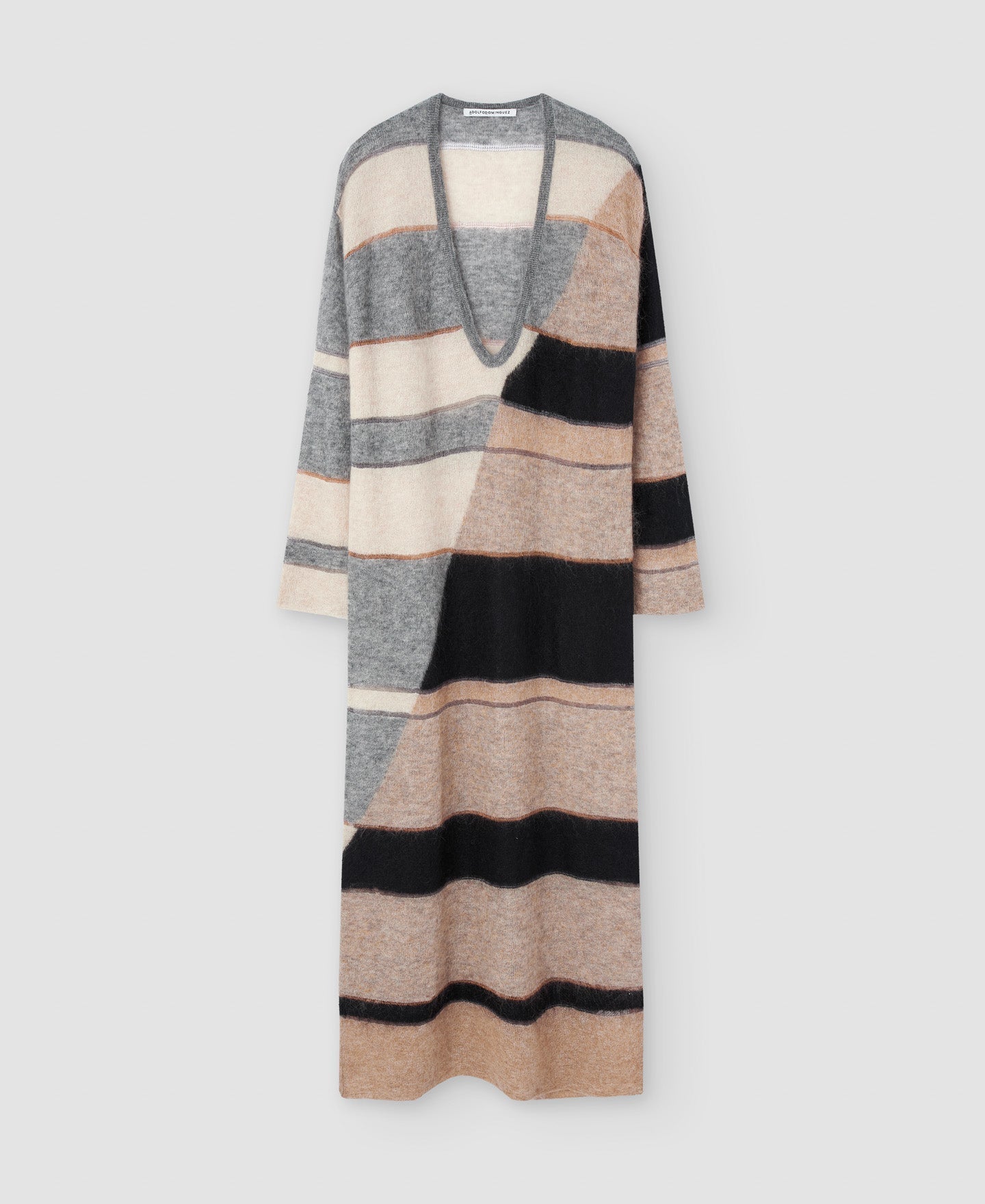 Women Dress | Black Stripe Long Striped Dress In Carded Mohair by Spanish designer Adolfo Dominguez