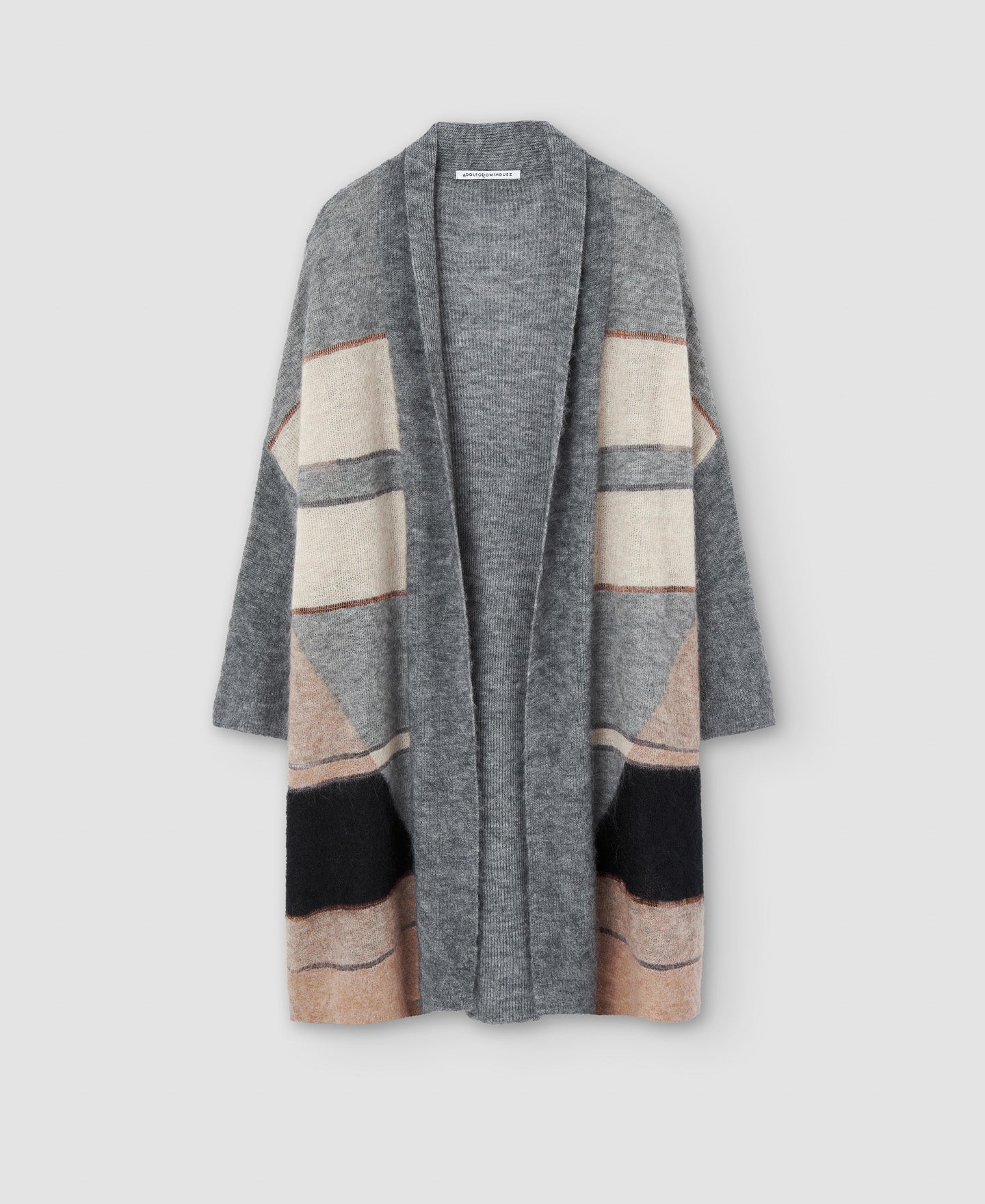 Women Knit Jacket | Black Stripe Two-Tone Wool Knitted Gloves by Spanish designer Adolfo Dominguez