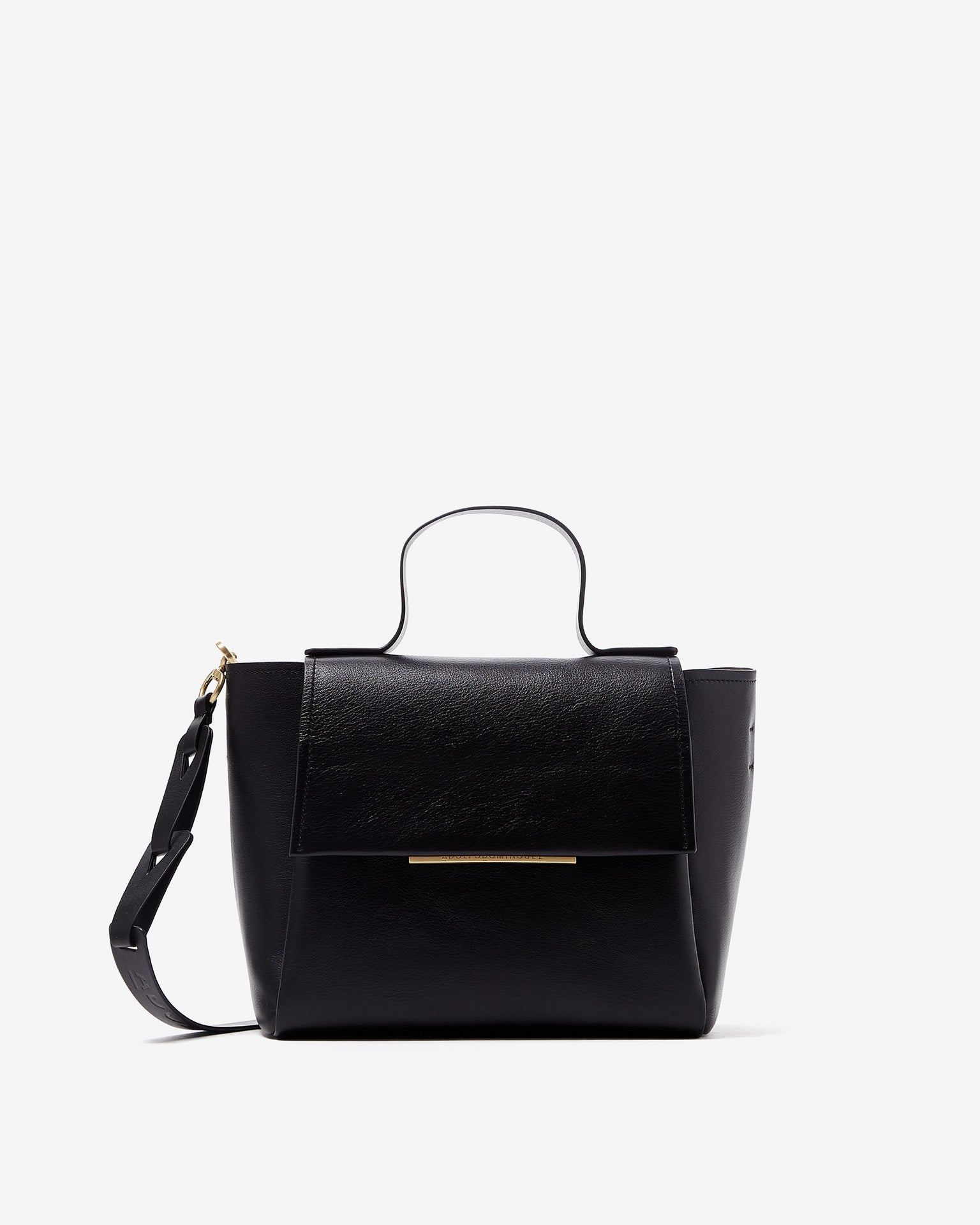 Women Leather Bag | Black Vachetta Leather Lady Bag by Spanish designer Adolfo Dominguez