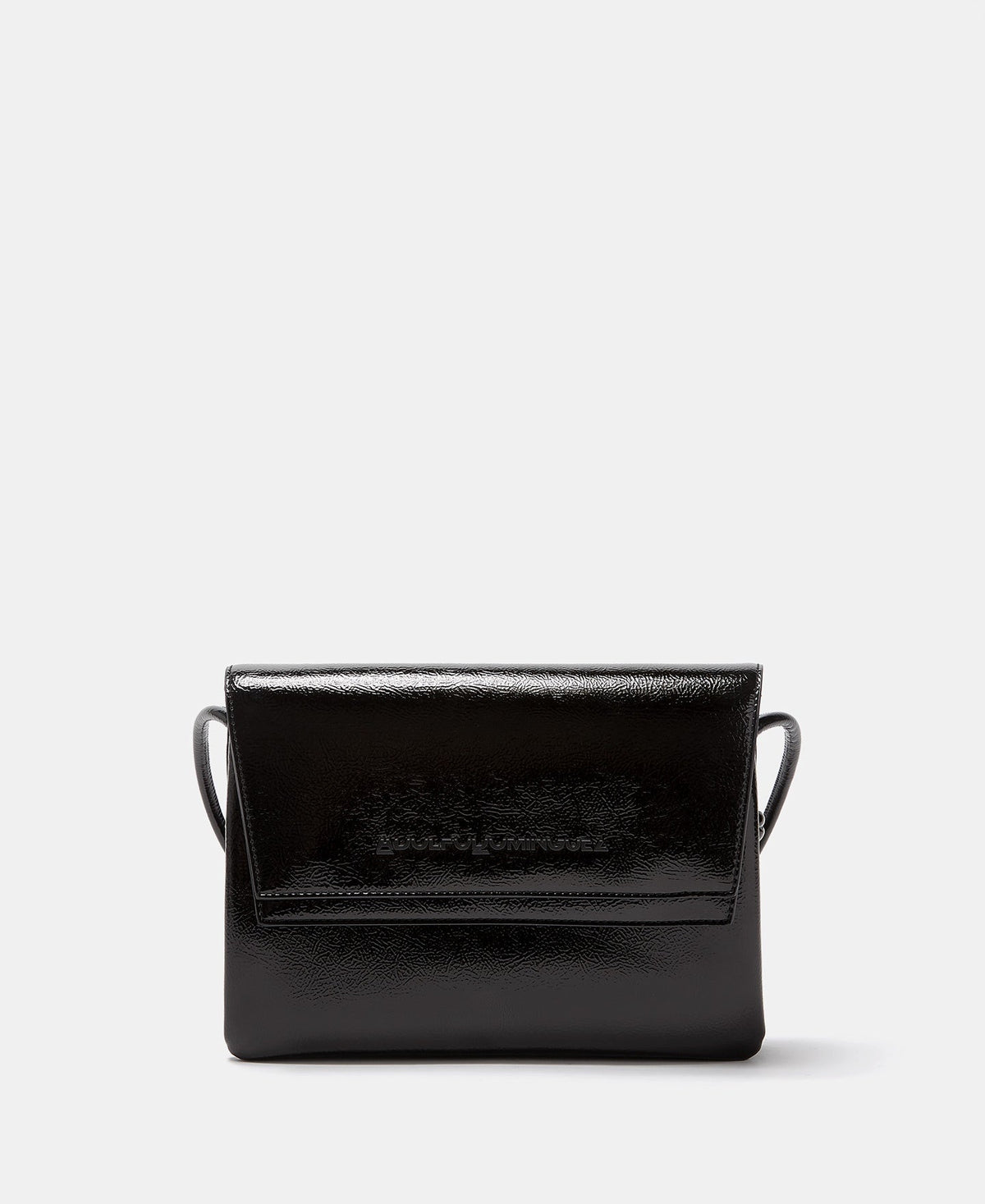 Women Bags | Black Vegan Leather Sheen Crossbody Bag by Spanish designer Adolfo Dominguez