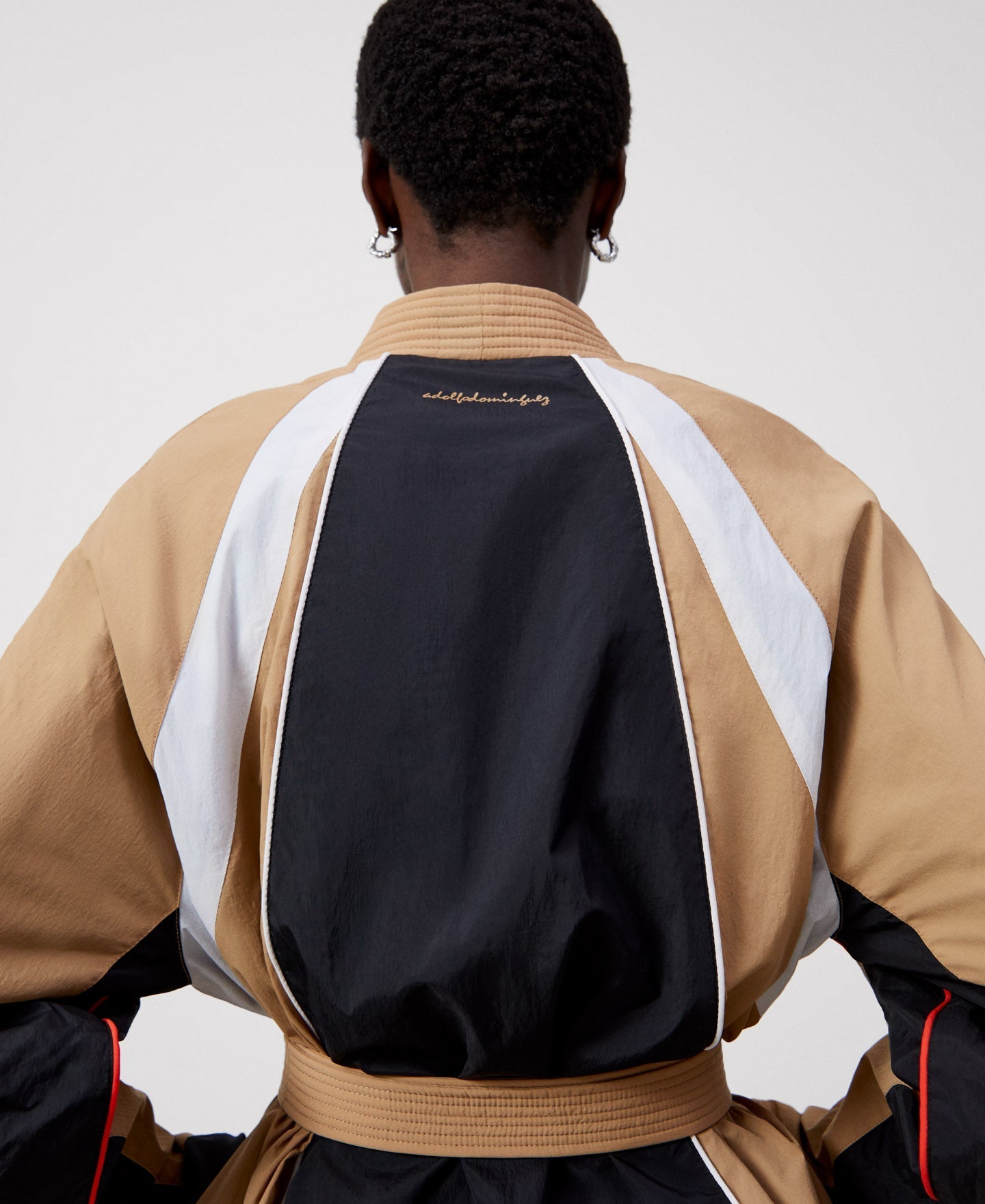 Women Short Jacket | Black/Camel Three-Color Nylon Kimono Jacket by Spanish designer Adolfo Dominguez