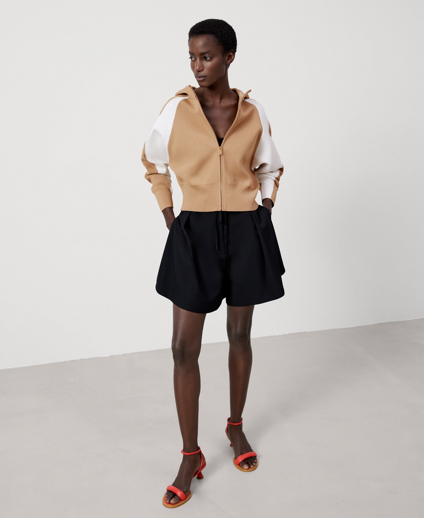 Women Knit Jacket | Black/Camel Viscose And Nylon Japanese Sleeve Jacket by Spanish designer Adolfo Dominguez