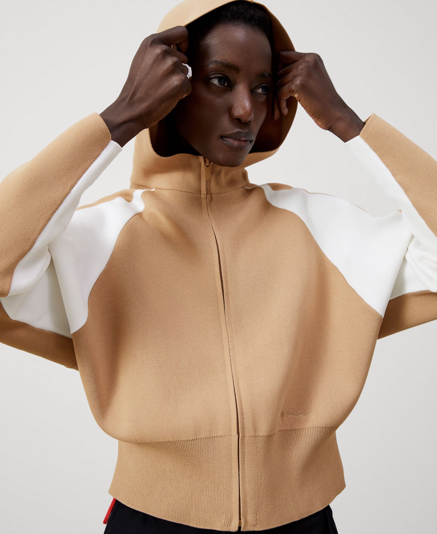 Women Knit Jacket | Black/Camel Viscose And Nylon Japanese Sleeve Jacket by Spanish designer Adolfo Dominguez
