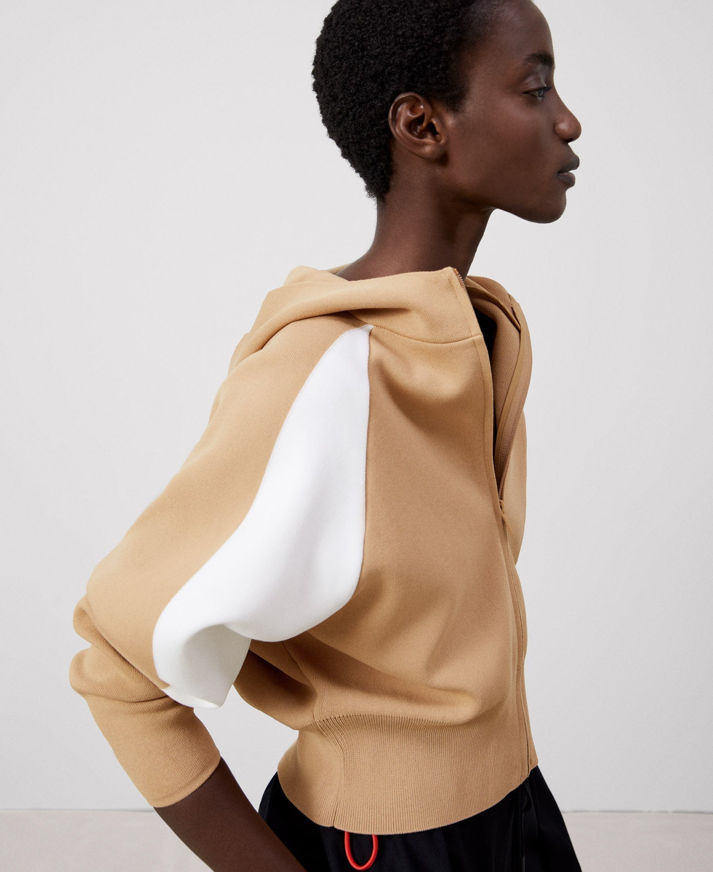 Women Knit Jacket | Black/Camel Viscose And Nylon Japanese Sleeve Jacket by Spanish designer Adolfo Dominguez