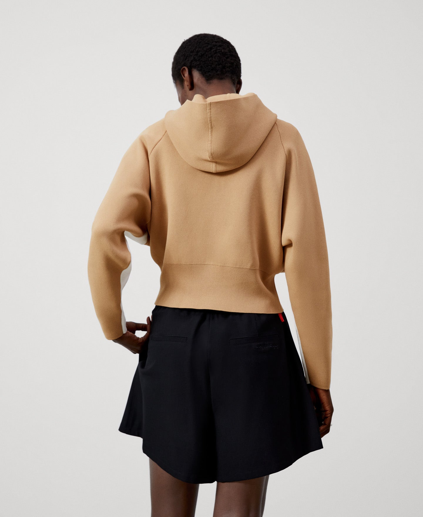 Women Knit Jacket | Black/Camel Viscose And Nylon Japanese Sleeve Jacket by Spanish designer Adolfo Dominguez