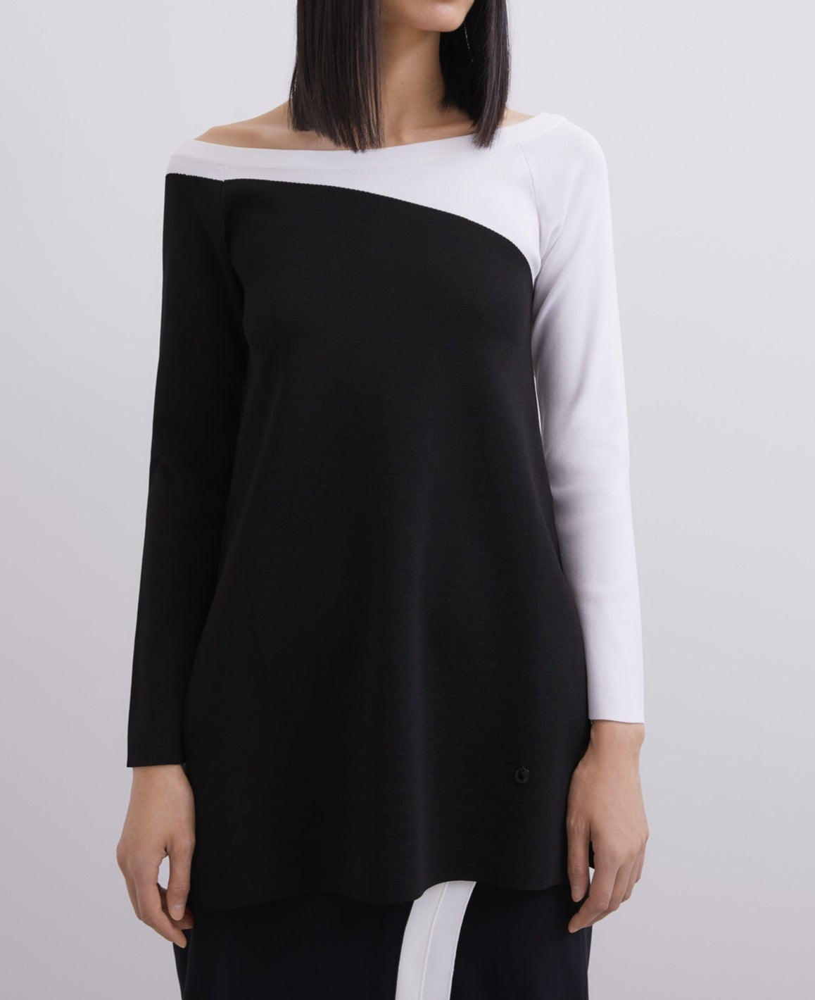Women Jersey | Black/Ecru Bicolor Intarsia Sweater by Spanish designer Adolfo Dominguez