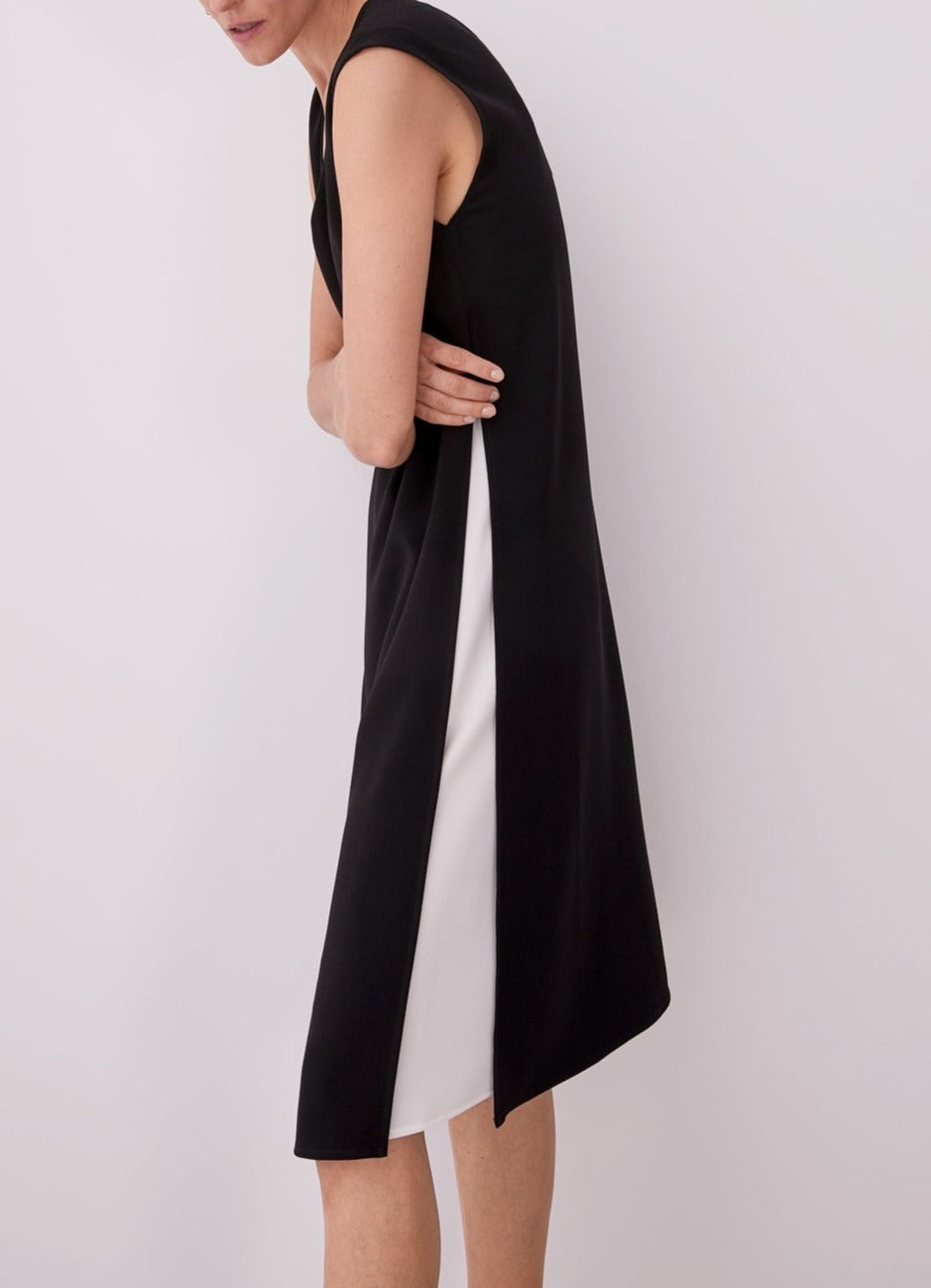 Women Dress | Black/Ecru Fluid Bicolour Dress by Spanish designer Adolfo Dominguez