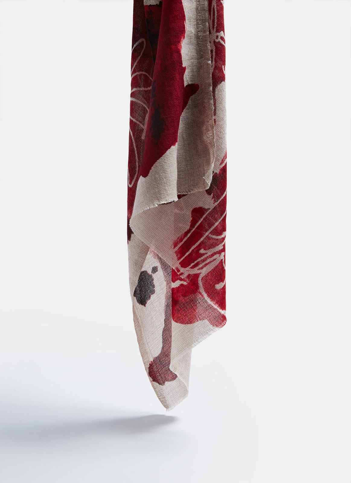 Women Shawl | Black/Red Cotton Shawl With Floral Pri by Spanish designer Adolfo Dominguez