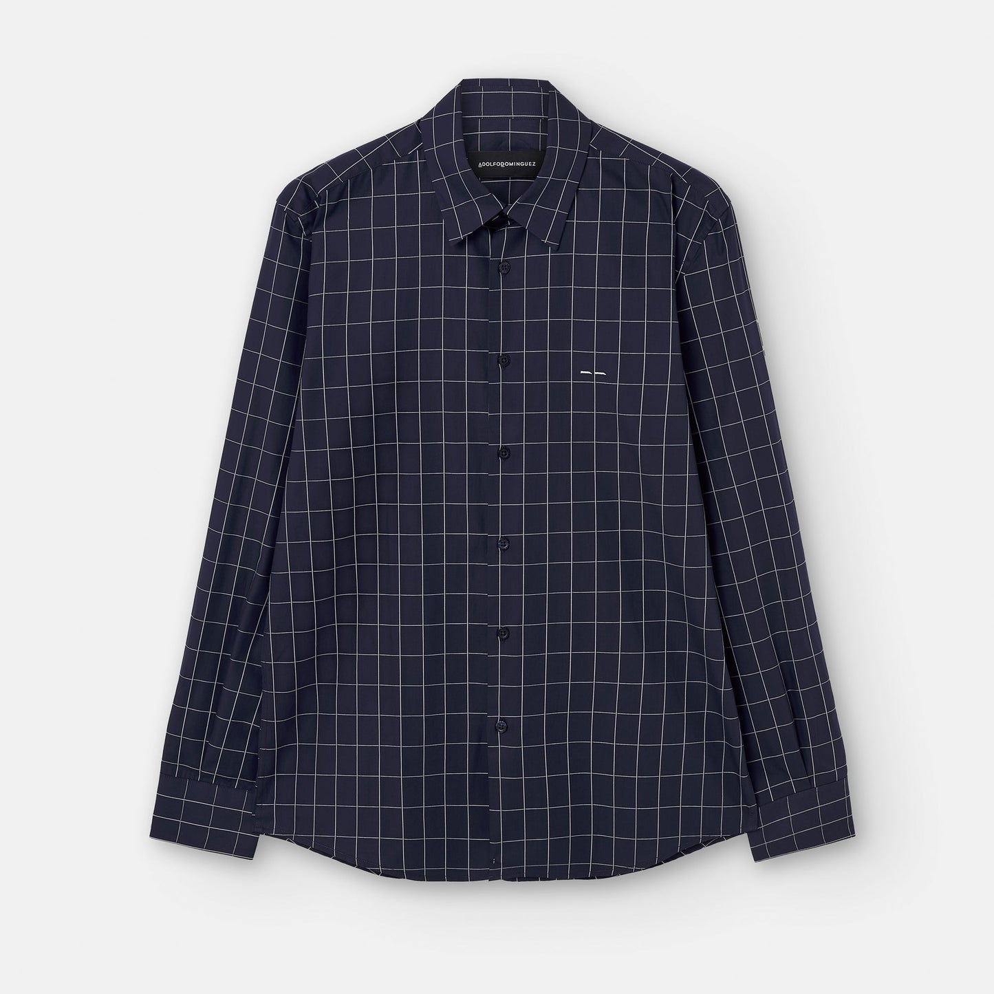 Men Shirt | Blue Check Plaid Cotton Shirt by Spanish designer Adolfo Dominguez