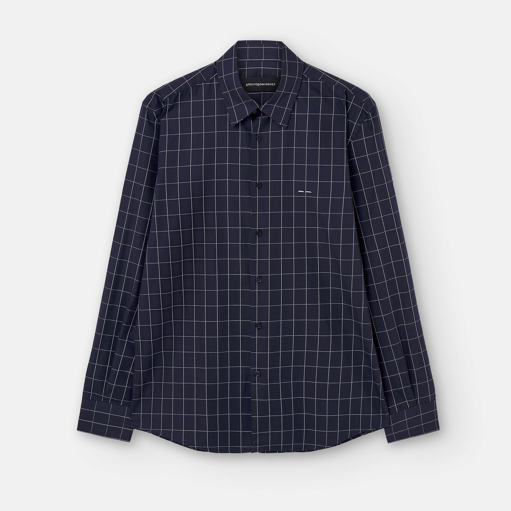 Men Shirt | Blue Check Plaid Cotton Shirt by Spanish designer Adolfo Dominguez