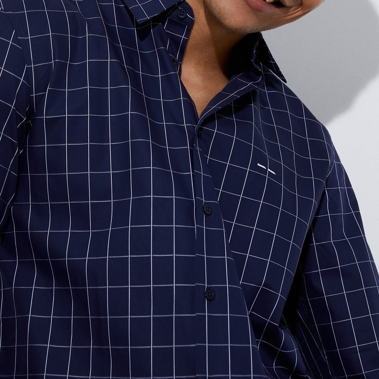 Men Shirt | Blue Check Plaid Cotton Shirt by Spanish designer Adolfo Dominguez