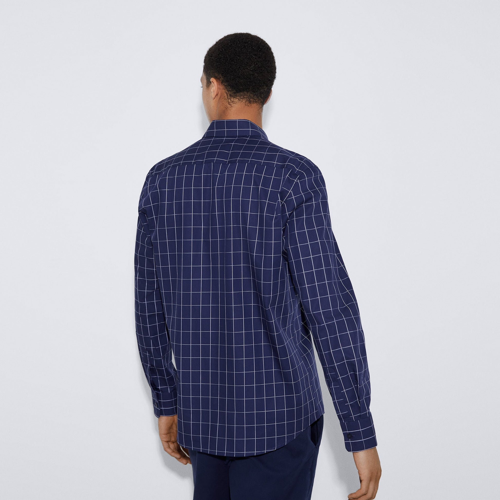 Men Shirt | Blue Check Plaid Cotton Shirt by Spanish designer Adolfo Dominguez