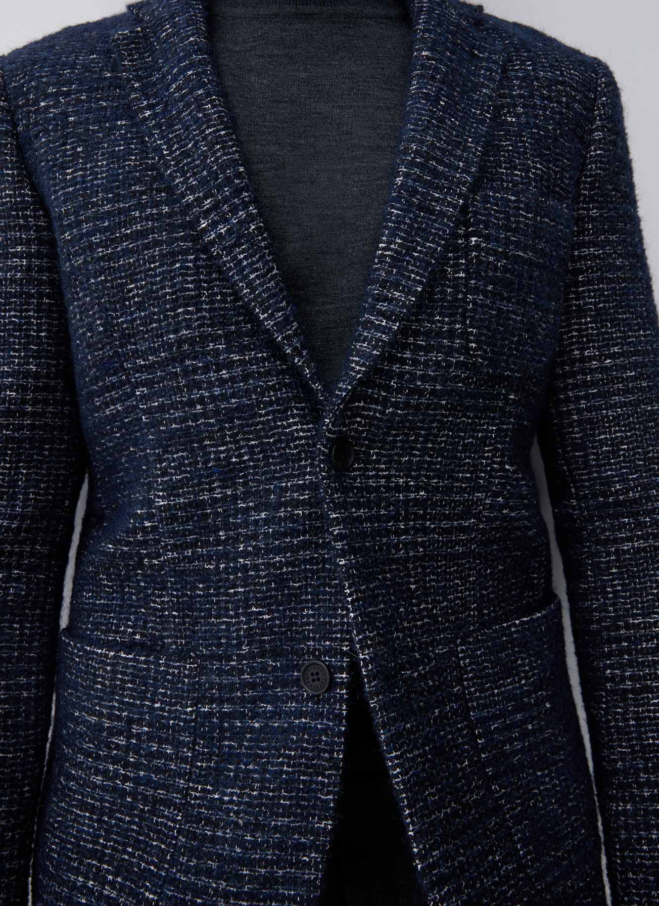 Men Structured Jacket | Blue Checked Wool Blend Blazer by Spanish designer Adolfo Dominguez