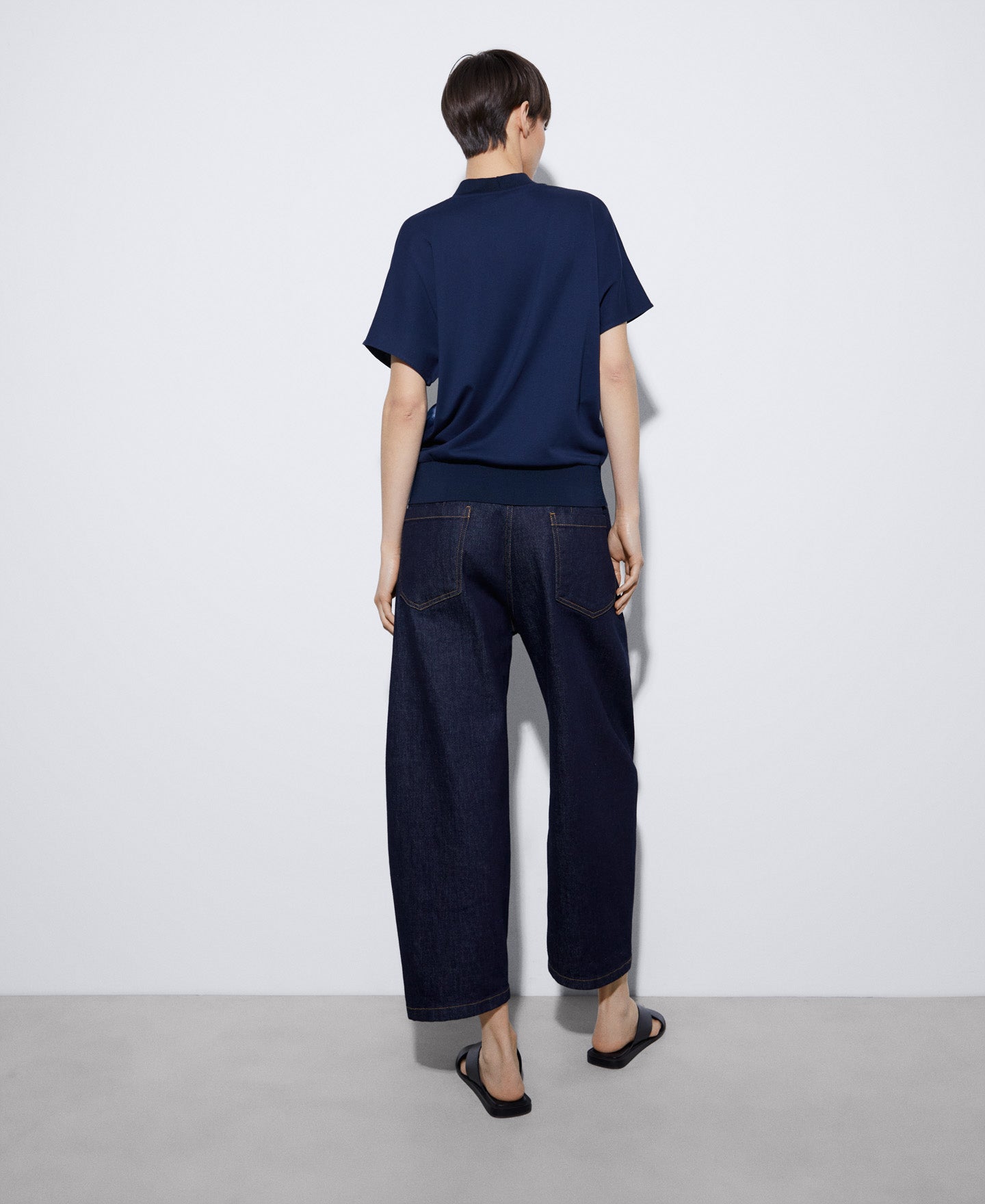 Women T-Shirt (Short Sleeve) | Blue Elasticated Waistband Viscose T-Shirt by Spanish designer Adolfo Dominguez