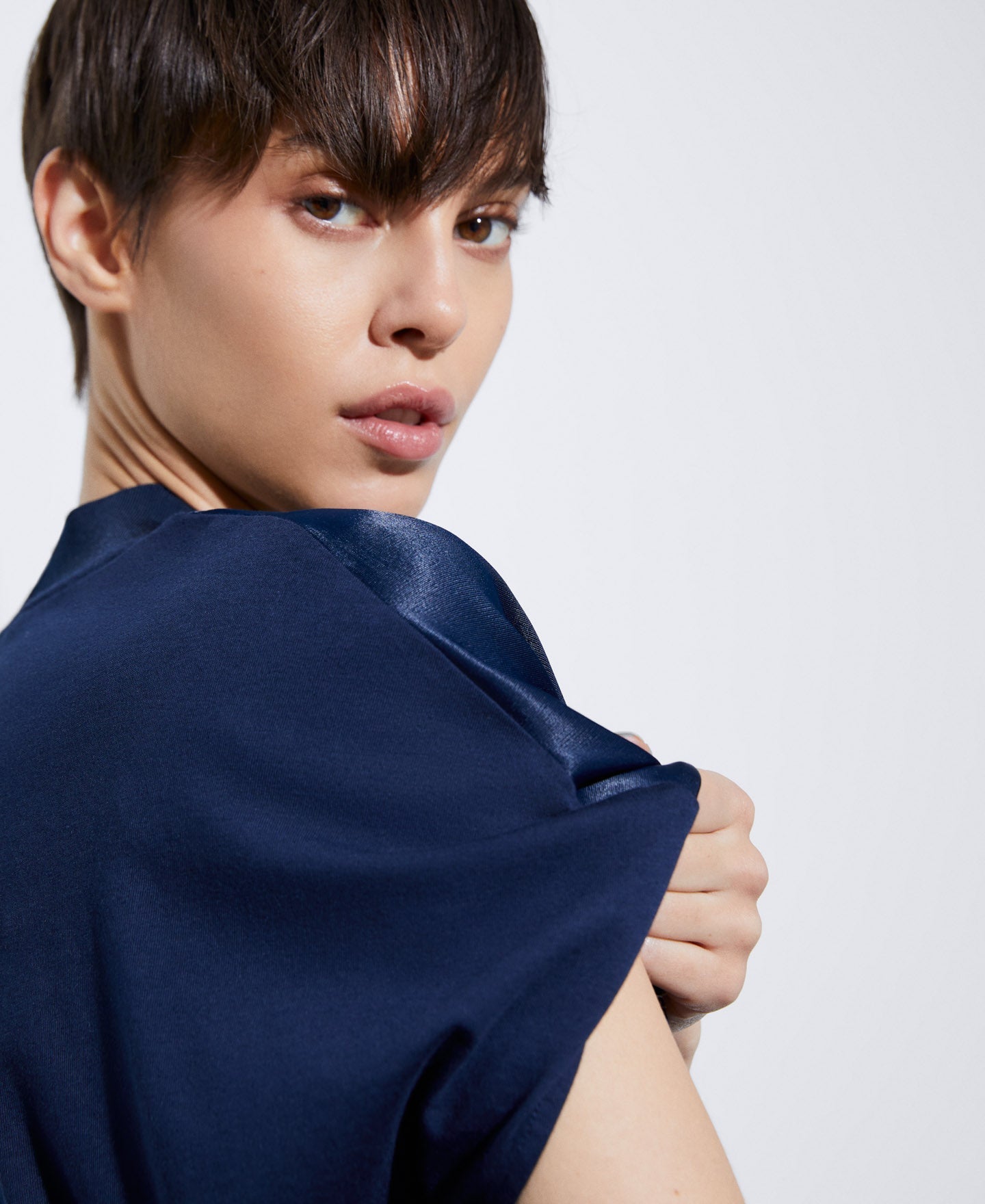 Women T-Shirt (Short Sleeve) | Blue Elasticated Waistband Viscose T-Shirt by Spanish designer Adolfo Dominguez