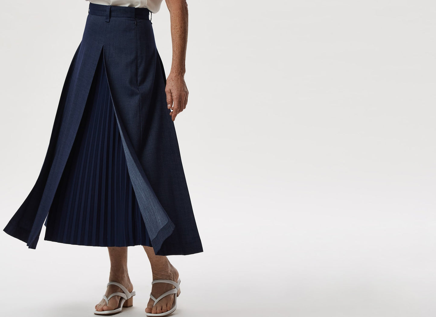 Uncategorised | Blue Pleated Midi Skirt With Overskirt by Spanish designer Adolfo Dominguez
