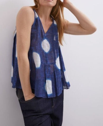 Women Top | Blue Print Blue Linen Printed Top by Spanish designer Adolfo Dominguez