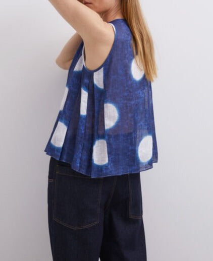 Women Top | Blue Print Blue Linen Printed Top by Spanish designer Adolfo Dominguez
