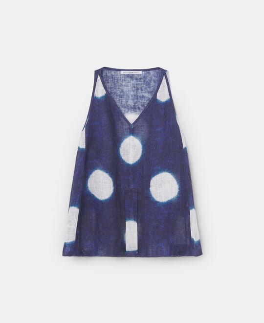 Women Top | Blue Print Blue Linen Printed Top by Spanish designer Adolfo Dominguez