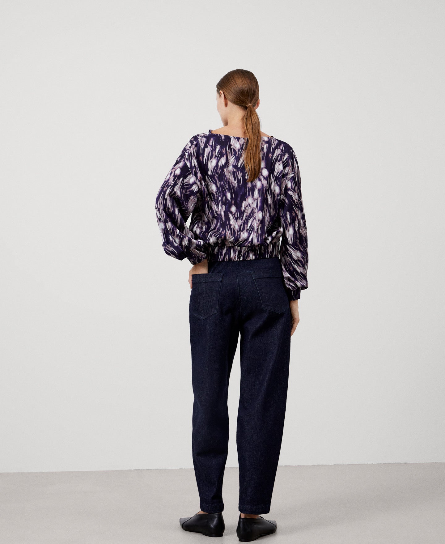 Women Shirt | Blue Print Drapped Viscose Sweatshirt by Spanish designer Adolfo Dominguez