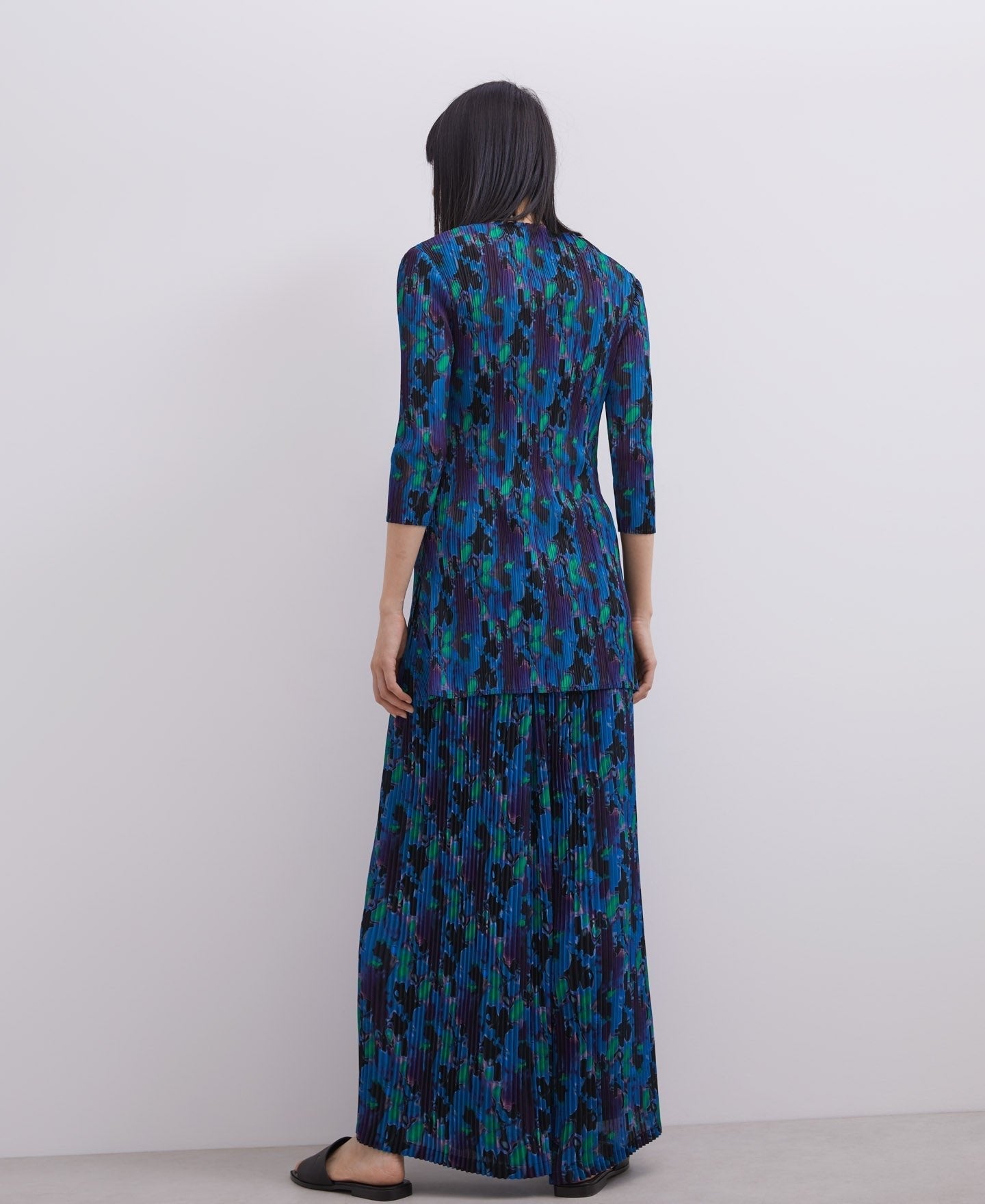 Women Trousers | Blue Print Neon Printed Crinkle Trousers by Spanish designer Adolfo Dominguez