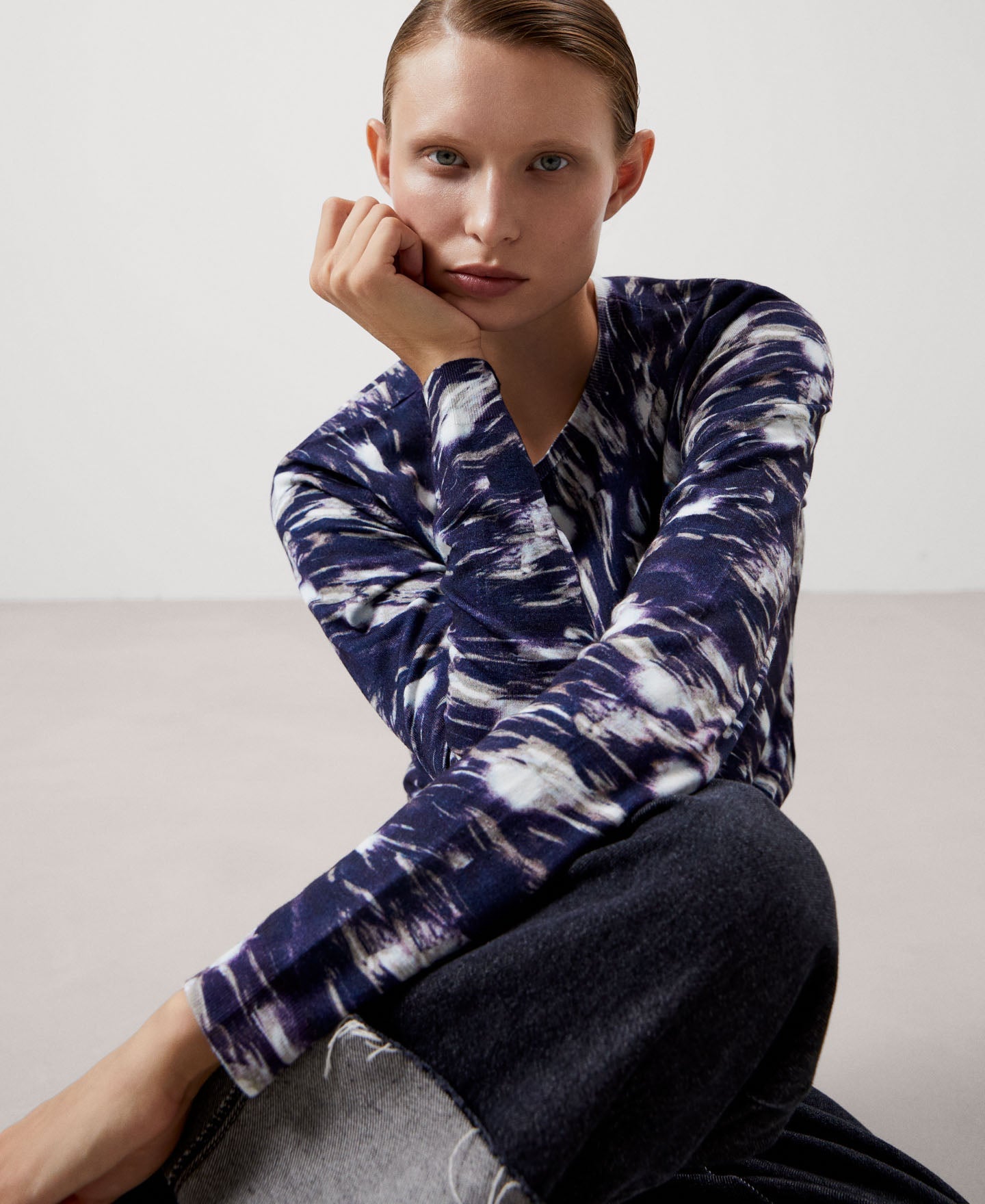 Women Jersey | Blue Print Viscose And Nylon Sweater by Spanish designer Adolfo Dominguez