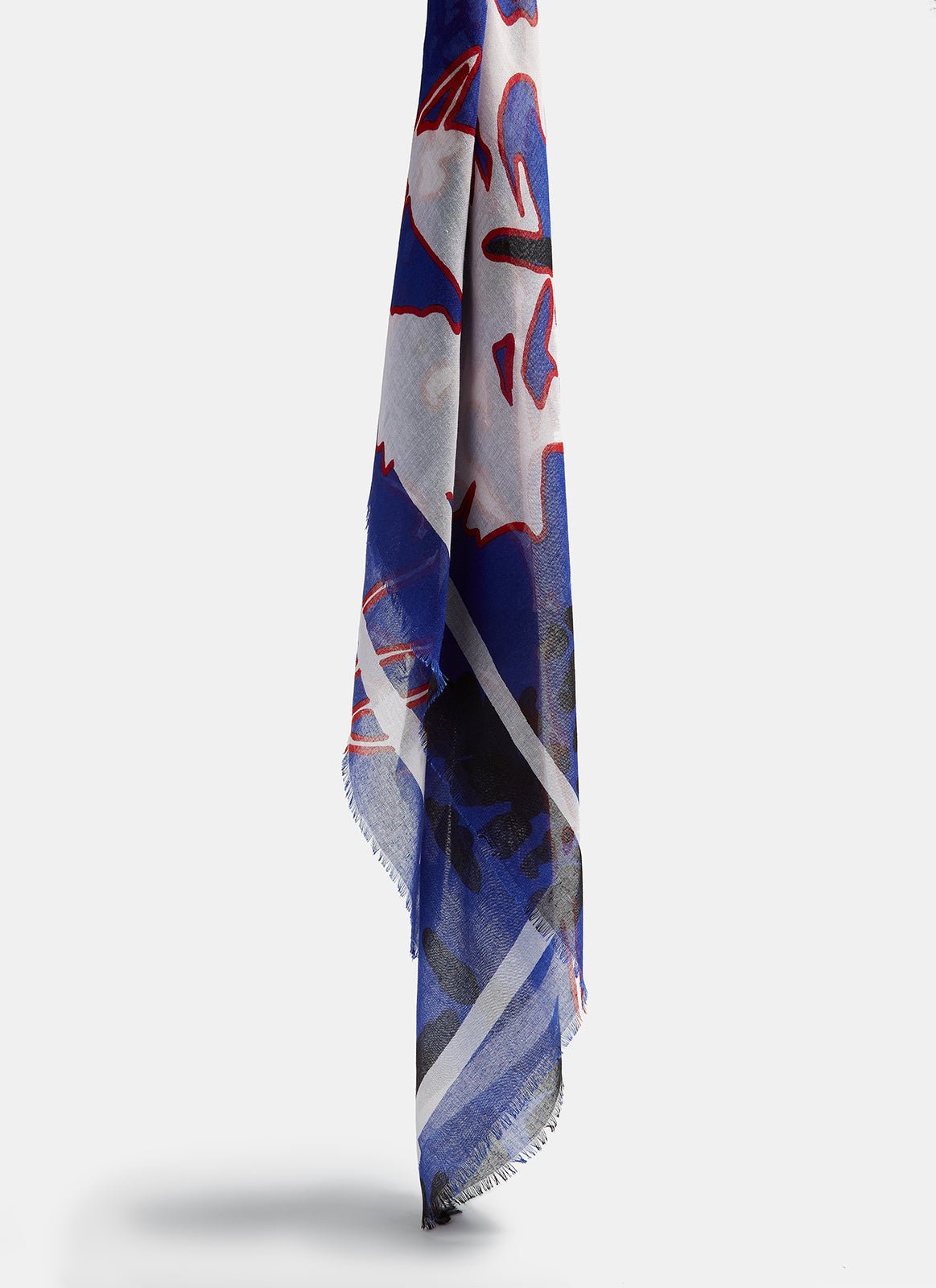 Women Shawl | Blue Scarf With Contrasting Border by Spanish designer Adolfo Dominguez