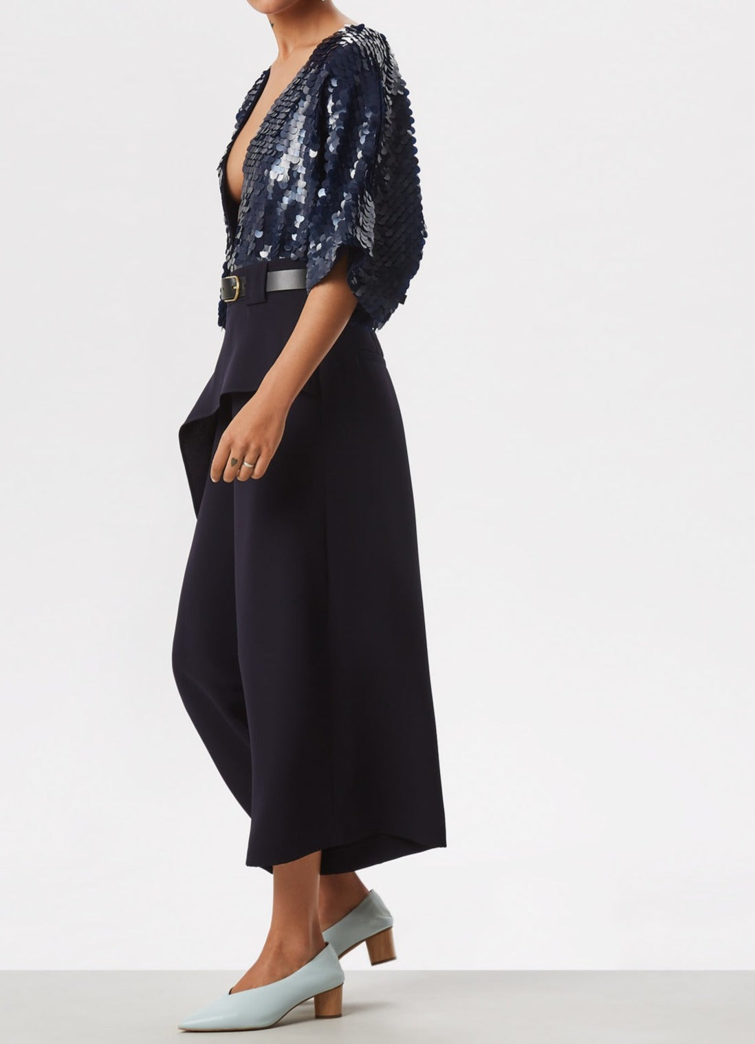 Women Knit Accesories | Blue Short Sleeve Bolero Jacket With Sequins by Spanish designer Adolfo Dominguez