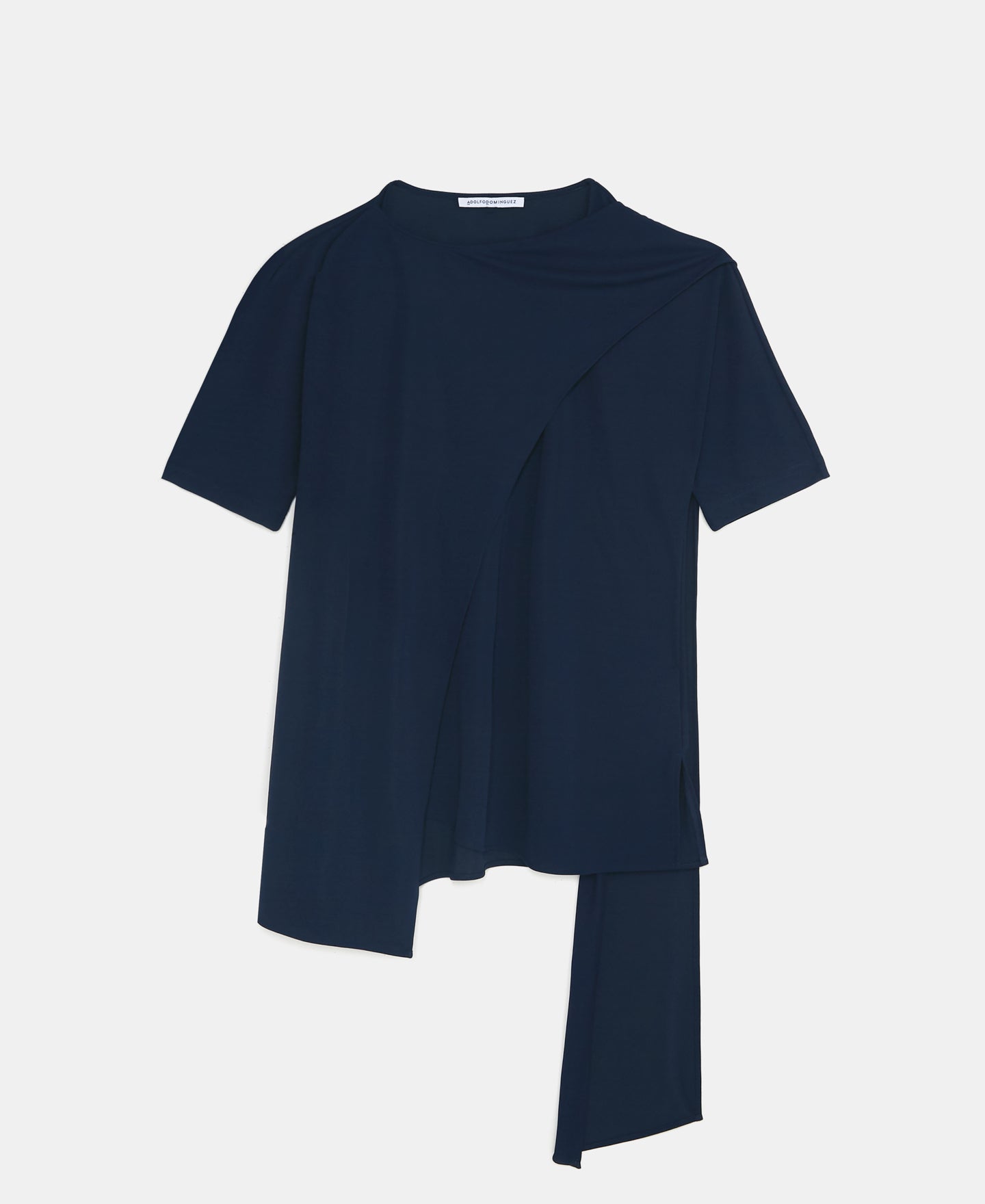 Women T-Shirt (Short Sleeve) | Blue Stretch Knitted Lace Top by Spanish designer Adolfo Dominguez