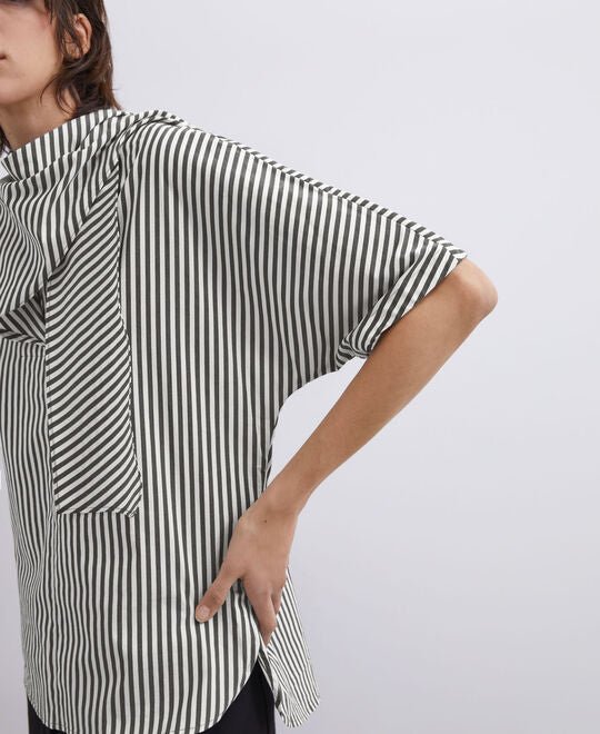 Women Shirt | Blue Stripe Cotton Shirt With Collar Detail by Spanish designer Adolfo Dominguez
