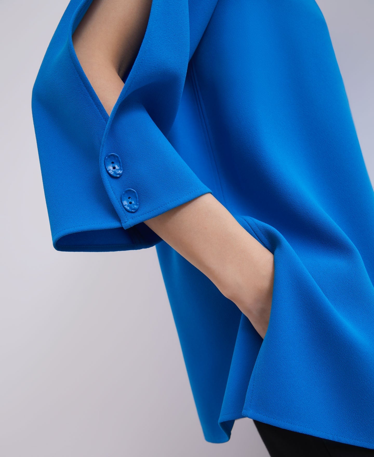Women Long-Sleeve Shirt | Blue Top With Geometric Neckline by Spanish designer Adolfo Dominguez