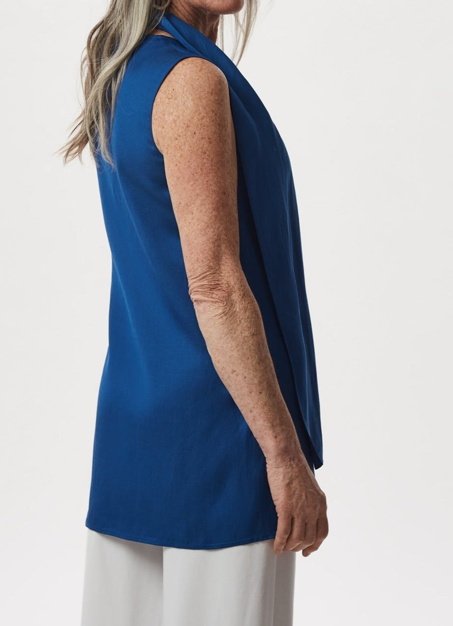 Women Top | Blue Viscose And Linen Top With Scarf by Spanish designer Adolfo Dominguez