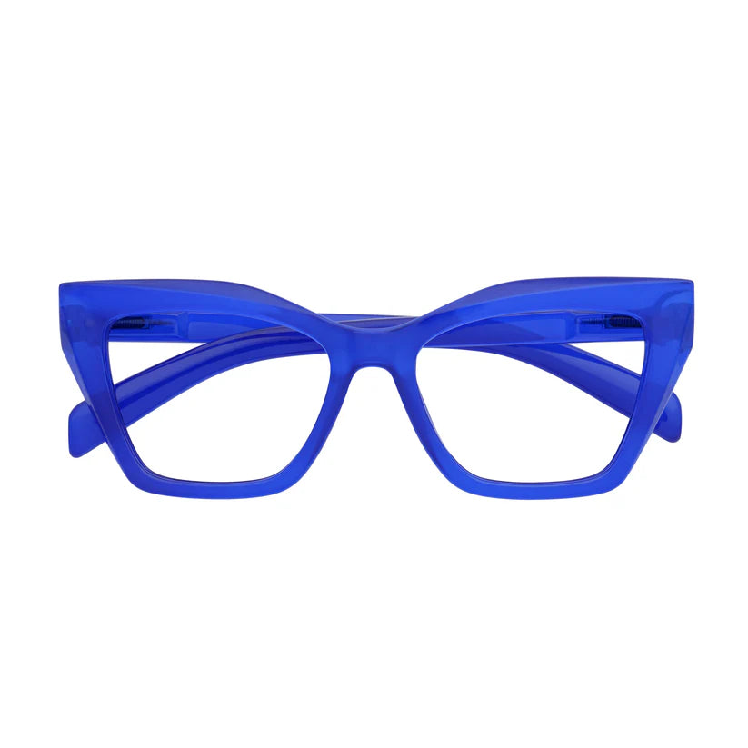 Blue cat eye framed glasses