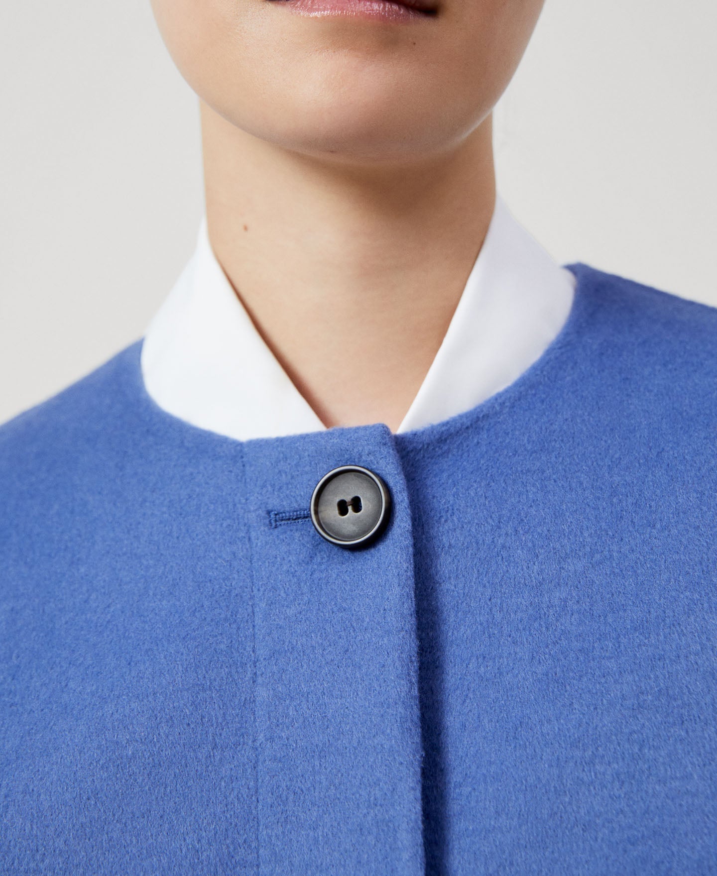 Women Coat | Blue/Grey Double Face Long Coat by Spanish designer Adolfo Dominguez