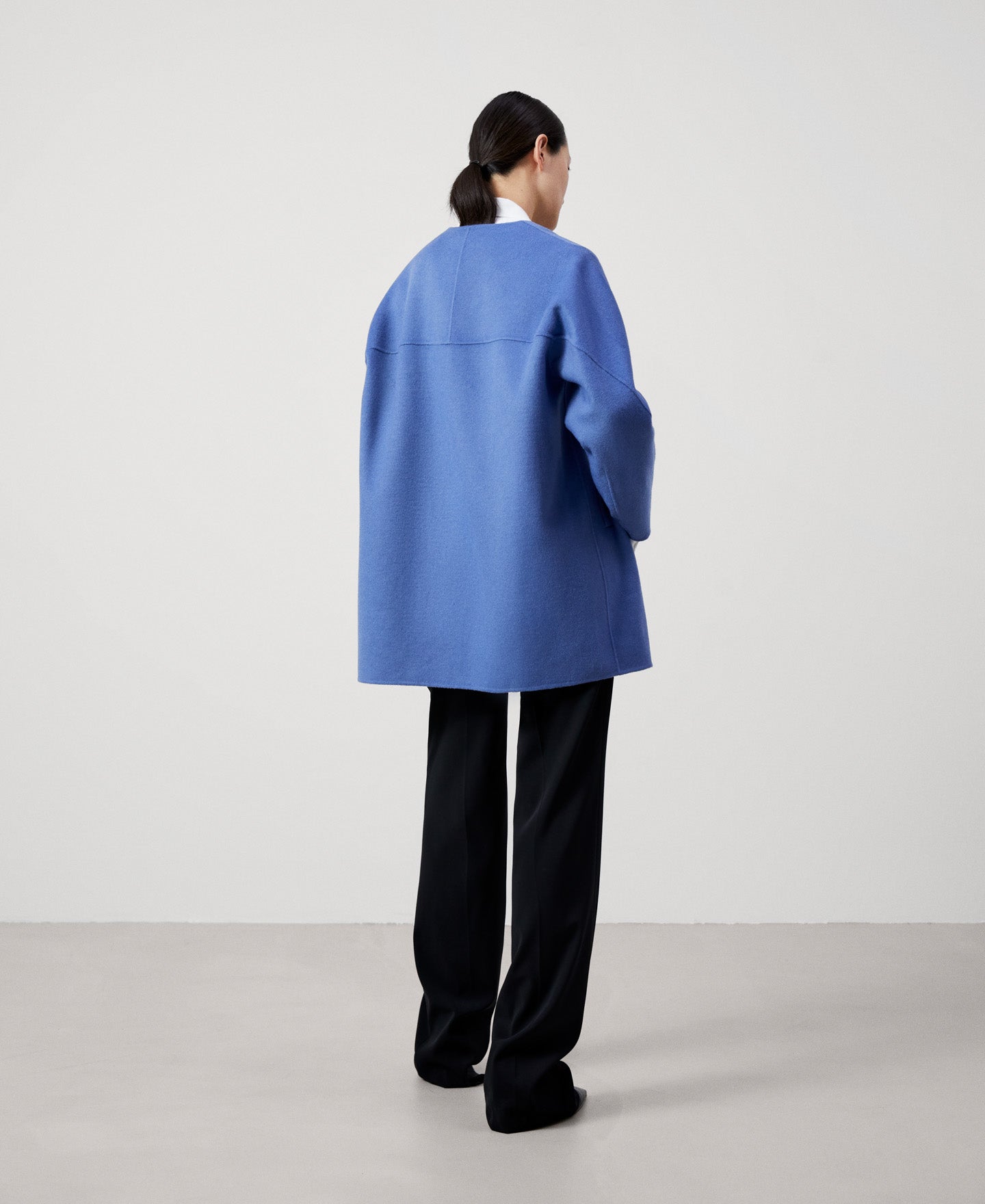 Women Coat | Blue/Grey Double Face Long Coat by Spanish designer Adolfo Dominguez